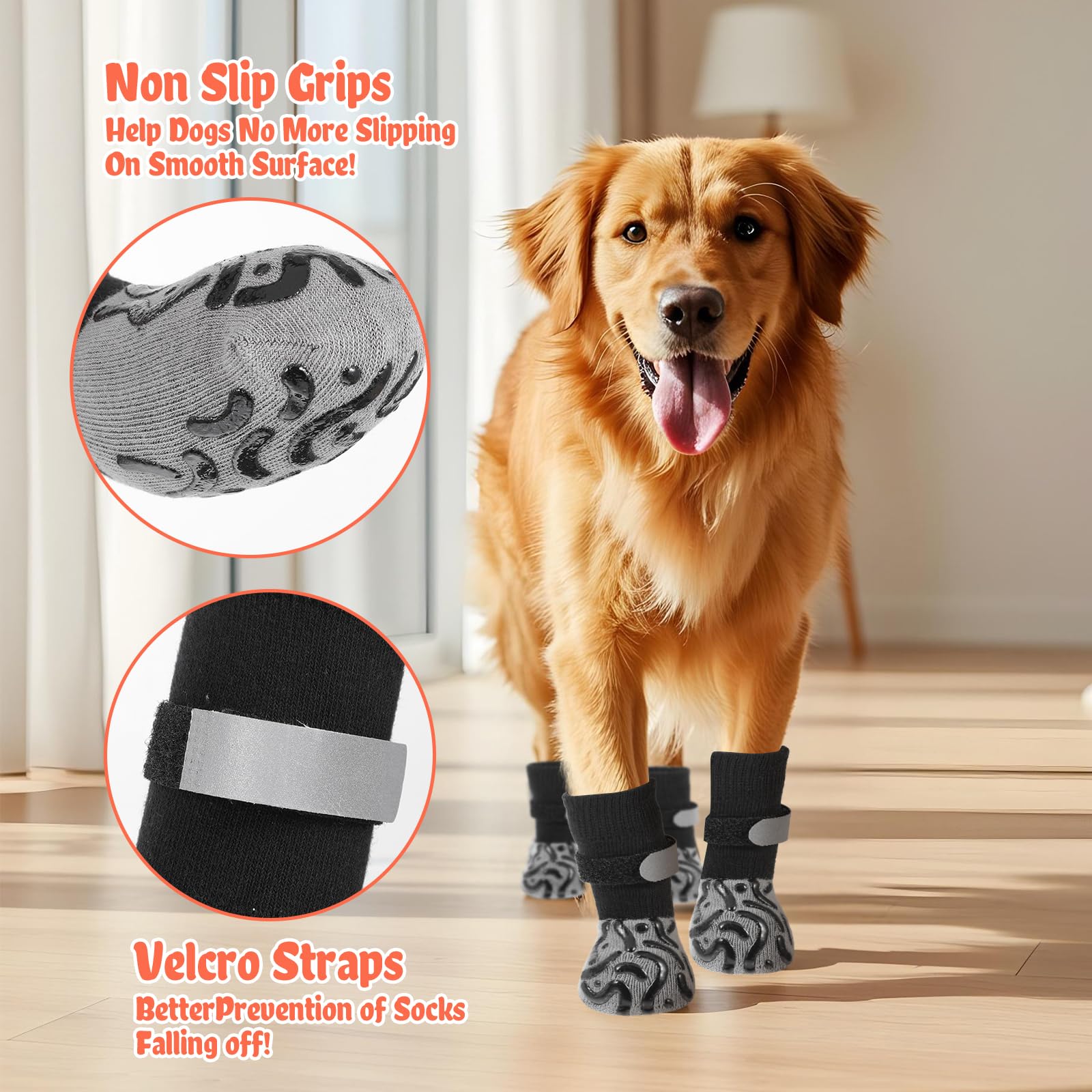 4 Pcs Dog Boots Paw Protector, Dog Socks Paws Stop Licking, Dogs Shoes with Grippers for Hot/Cold Pavement - Image 3