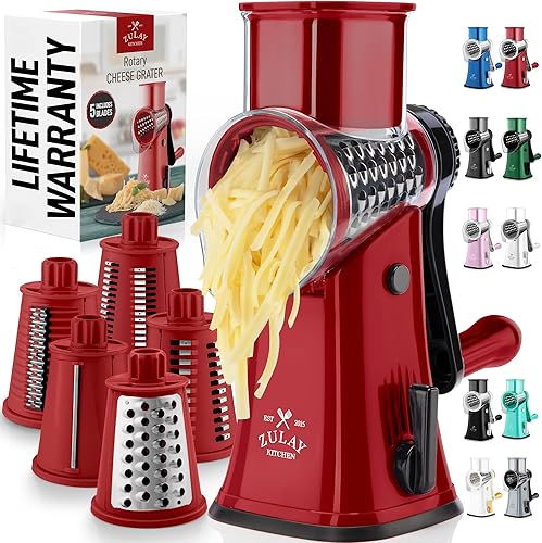 Miniatura 18 de Zulay Kitchen Rallador Rotativo de Queso de 5 Cuchillas Rallador de Queso - Rallador de Queso Manual de Manivela con Succión Reforzada y 5 Tambores