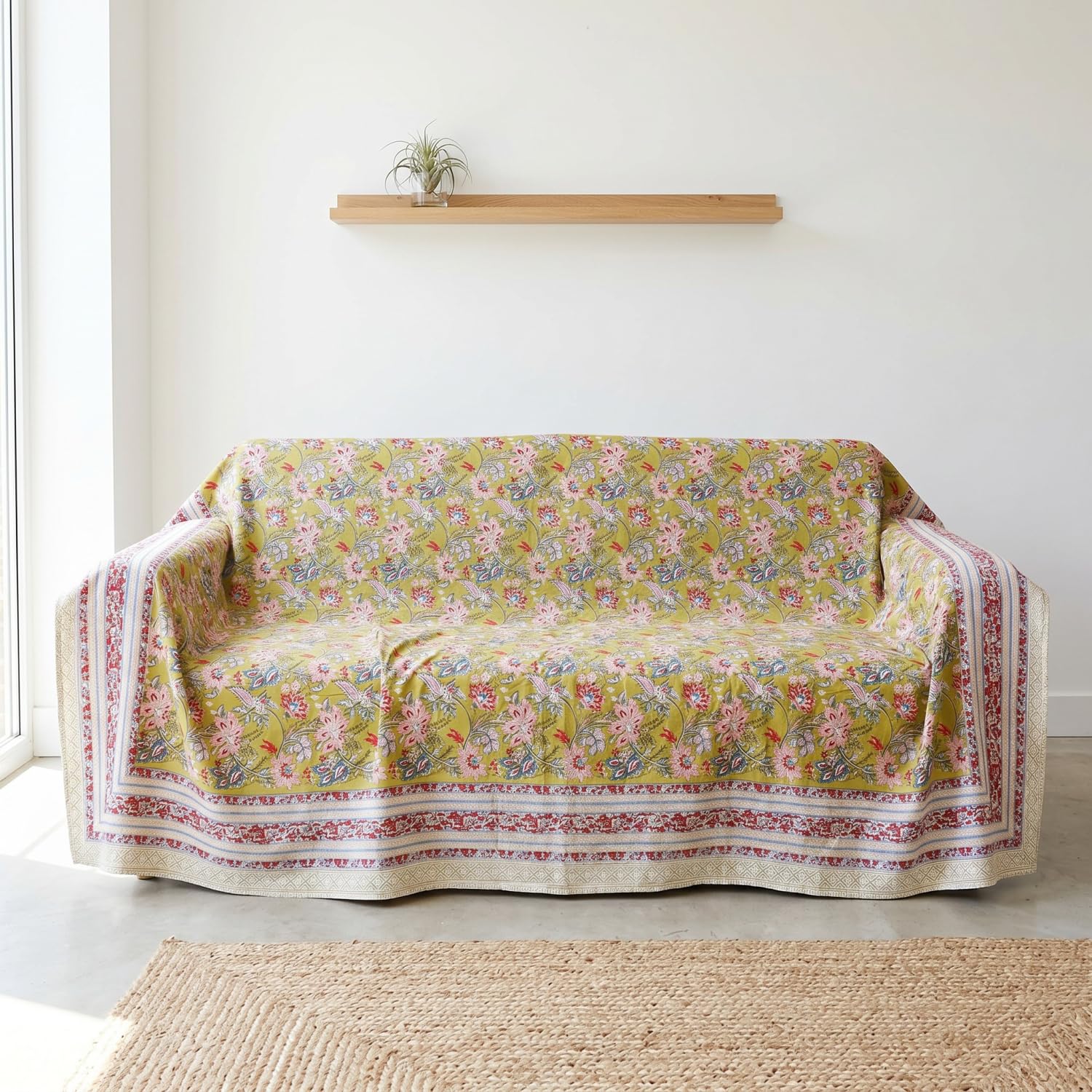 Blockdruck Tagesdecke, Bett & Sofaüberwurf, Design 9, Double 225*275 cm | 100% Baumwolle, handgefertigt, traditioneller Blockdruck, vielseitig einsetzbar, dekorativ