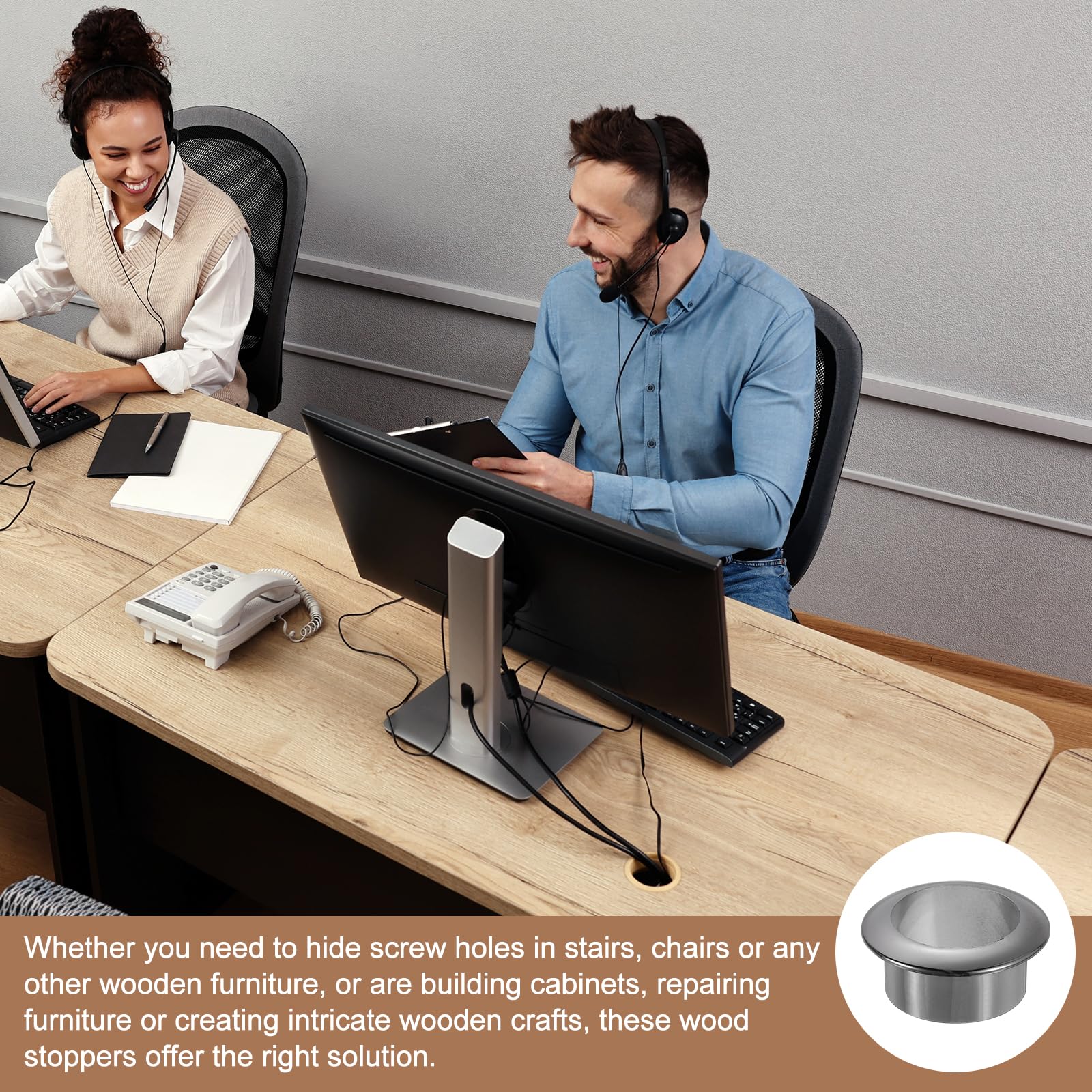 ①木製デスク ケーブルホール2ヶ所付き