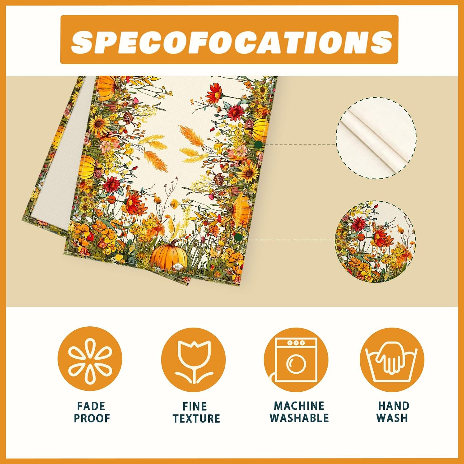 XCHI Fall Wild Flowers Pumpkin Table Runner for Home Decoration 13x72 Inch