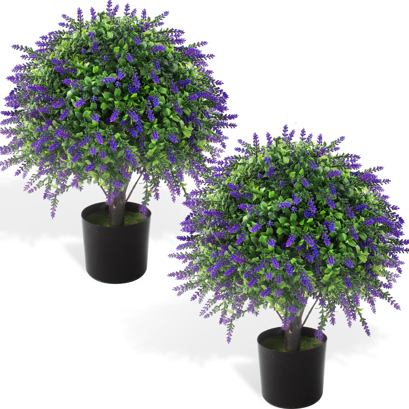 Photo 1 of 2 Pcs Artificial Lavender Topiary Ball Trees Potted Plants, UV Resistant Fake Lavender Topiary Plant Purple Trees for Garden, Front Door Porch and Outdoor Decor (Purple, M)