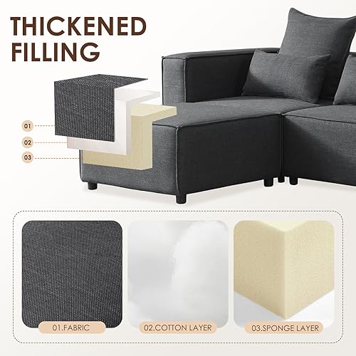 Miniatura 7 de Juego Sofá modular modular de 130.7 pulgadas con otomana extraíble, moderno sofá convertible en forma de U con asiento profundo, sofás de lino para