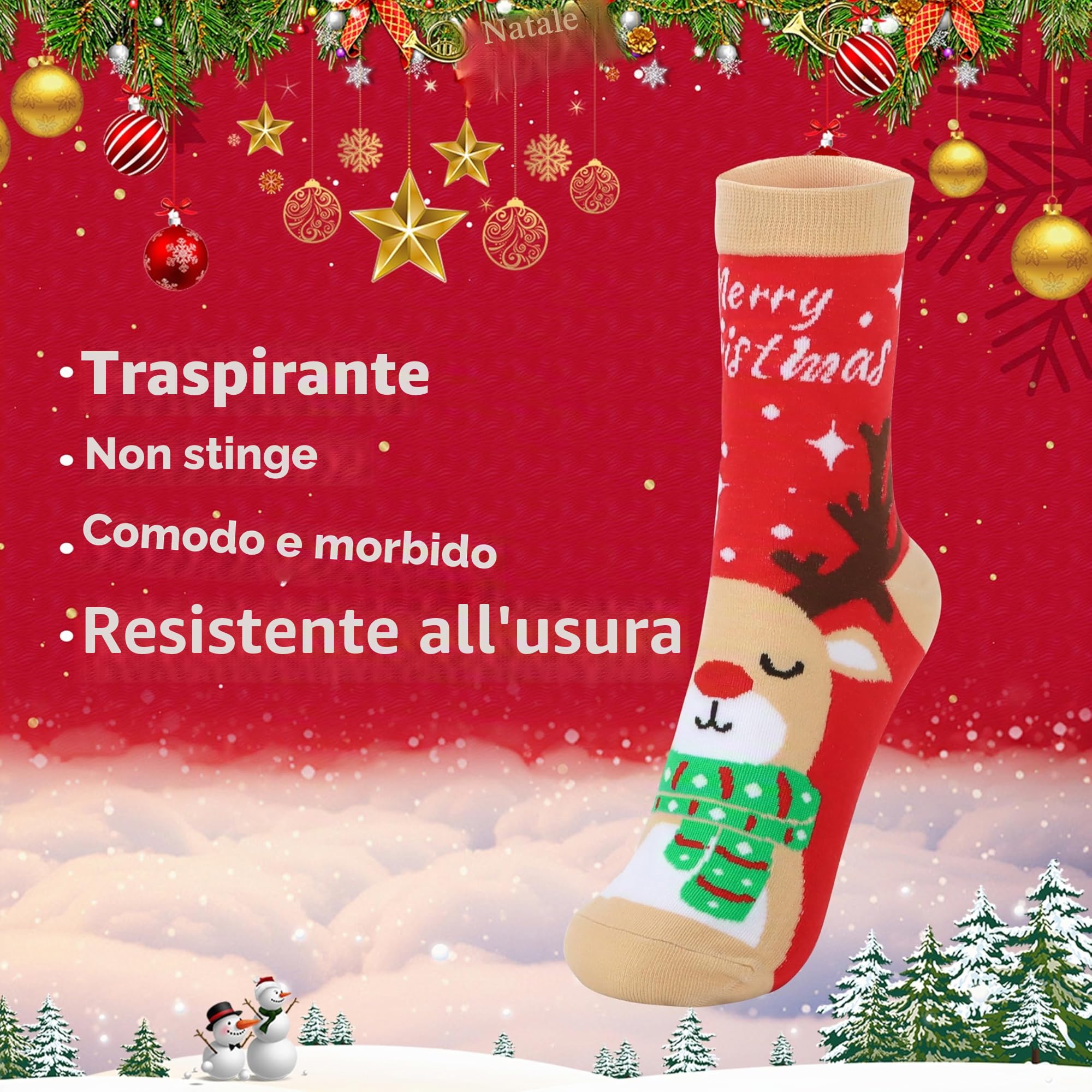 MOMOSTAR Calendario Avvento Donna 2025, 24 Paia Calzini Natalizi, Calendario dell'Avvento 2025, Cotone Calze Natale con Renne Babbo Natale, Regali Natale per Adulti Donna Uomo