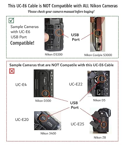 Miniatura 2 de Cable USB de transferencia de fotos Cable cargador UC-E6 para Nikon D3300 D750 D5300 D7200 D3200, Coolpix B500, Select Coolpix y DSLR (consulta las