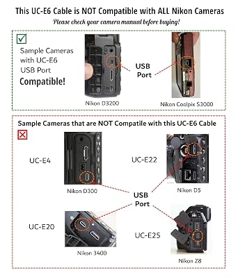 USB Cable Photo Transfer Charger Cord UC-E6 for Nikon D3300 D750 D5300 D7200 D3200, Coolpix B500, Select Coolpix & DSLR (Please See Product Pictures & Complete List of Compatible Nikon Models Below)