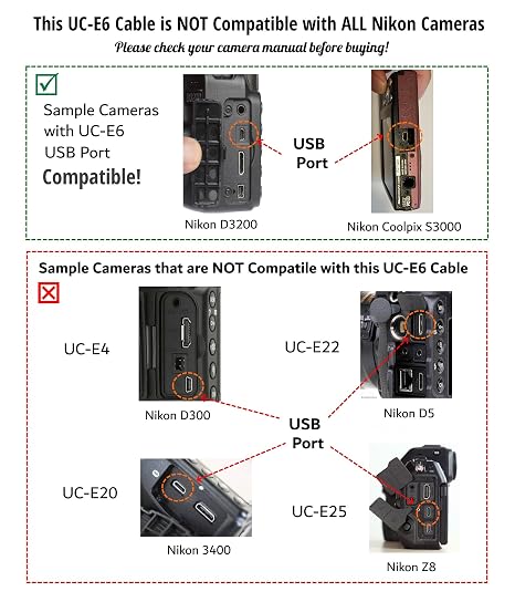 USB Cable Photo Transfer Charger Cord UC-E6 for Nikon D3300 D750 D5300 D7200 D3200, Coolpix B500, Select Coolpix & DSLR (Please See Product Pictures & Complete List of Compatible Nikon Models Below)