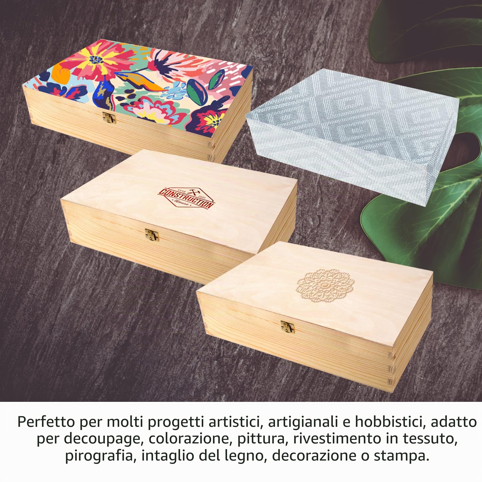 Scatola di legno con coperchio, portaoggetti, decorativa, per artigianati e come confezione per regali, 40 x 30 x 10 cm, in legno naturale
