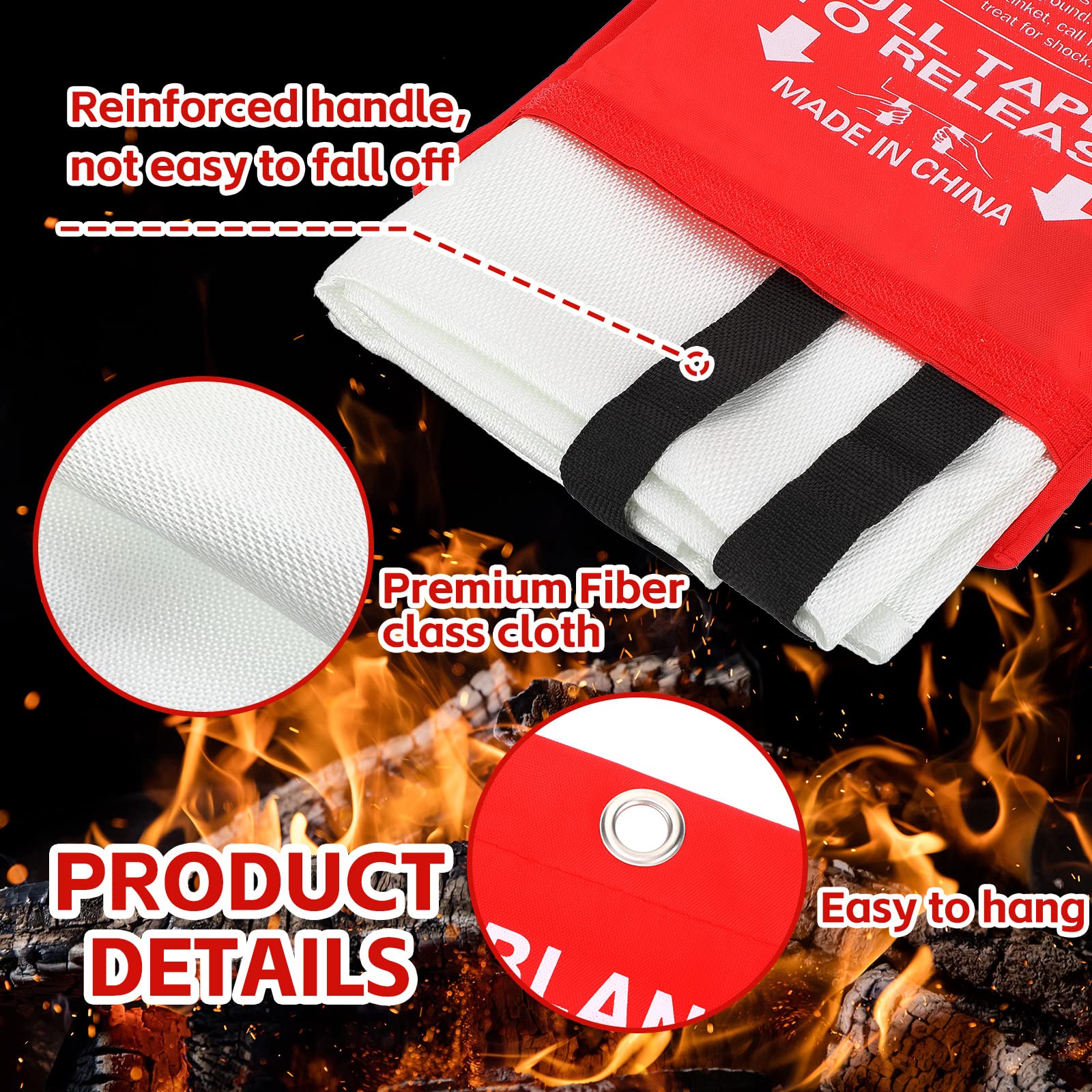 Macarrie Feuerlöschdecke, Notfall für Zuhause, Küche, Rot, 99,1 x 99,1 cm