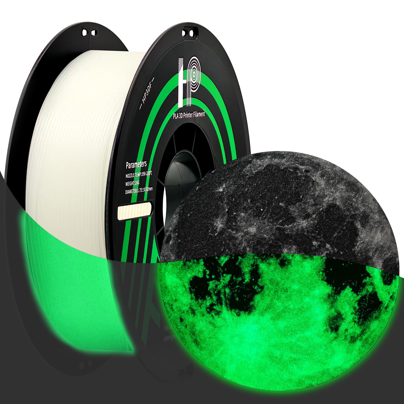 HP3DF Glow in The Dark PLA Filament, 3D Printer Filament, PLA Filament 1.75mm Dimensional Accuracy +/- 0.02mm, 1KG Spool (2.2 lbs), Fit Most FDM Printer (Glow Green)