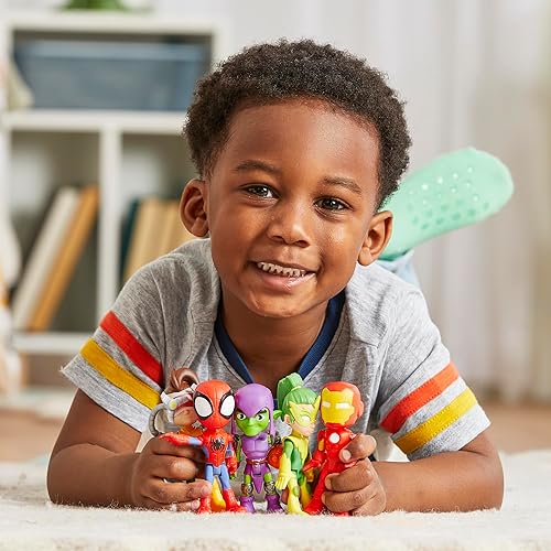 Miniatura 3 de Spidey and his Amazing Friends Marvel, paquete de amigos y enemigos, 5 figuras de acción, 4 pulgadas, juguetes de superhéroes preescolares para