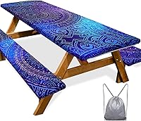 Vista 75 de Funda de mesa de picnic con fundas para bancos, elementos esenciales de camping, mantel de camping impermeable y a prueba de viento con bolsa