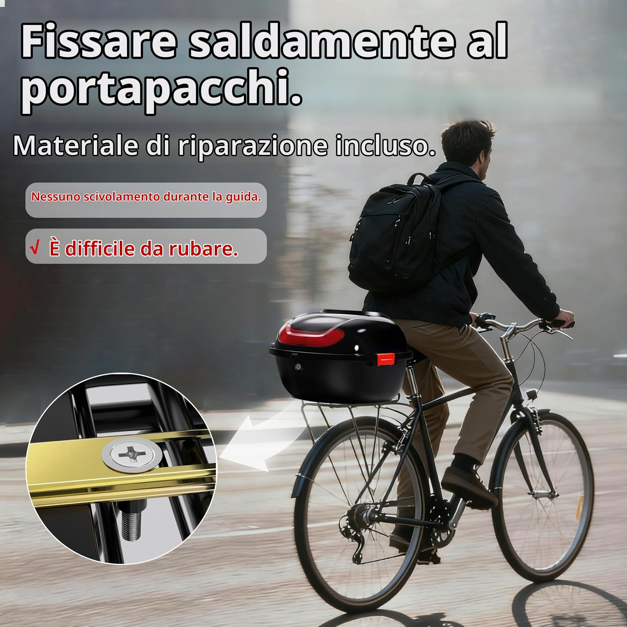 Mihoho Valigetta universale per tutti i portabagagli, scatola impermeabile e bloccabile per casco, moto e scooter (nero)