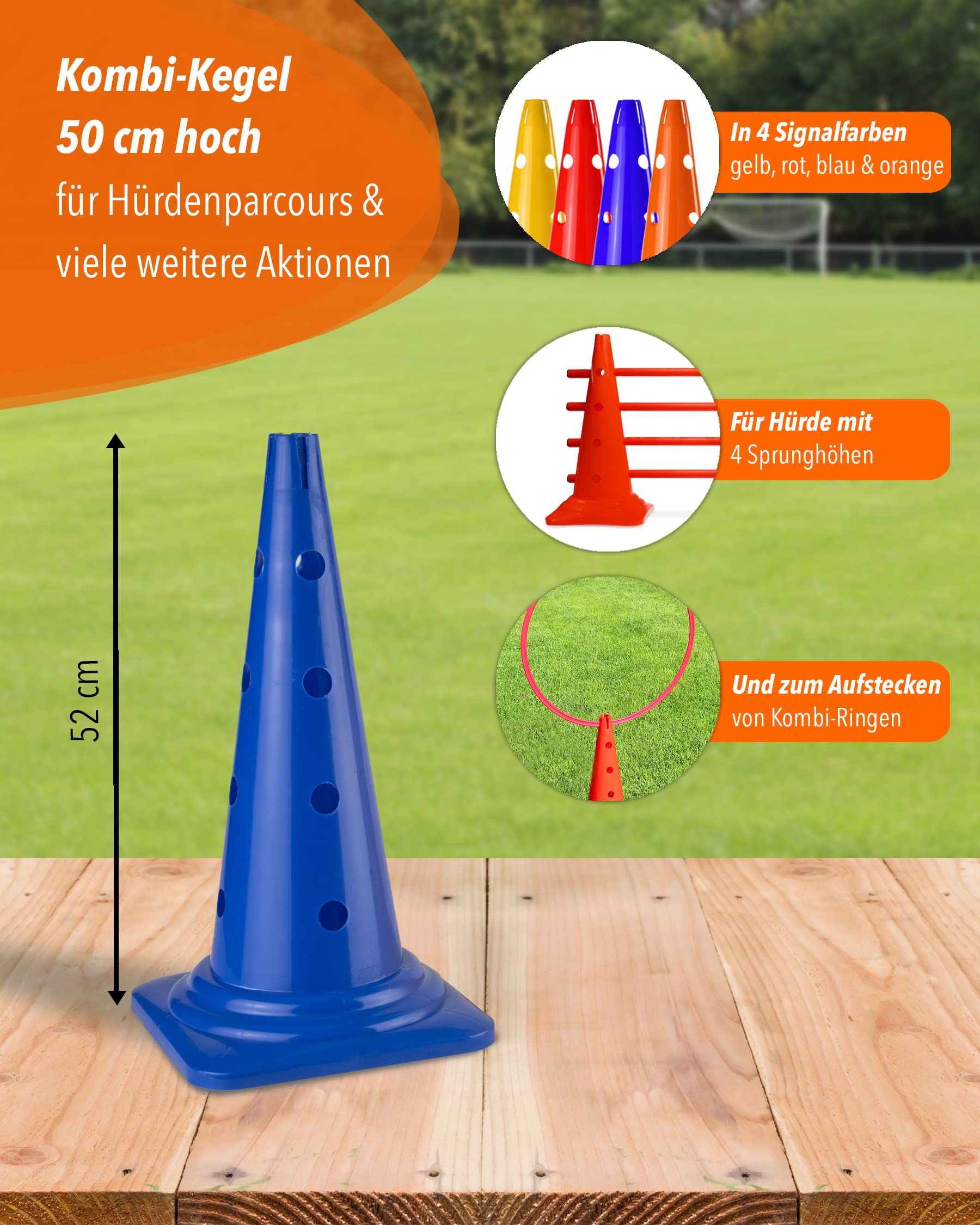 Zestaw stożków kombinowanych 50 cm 4 sztuki do agility psa konia dziecka
