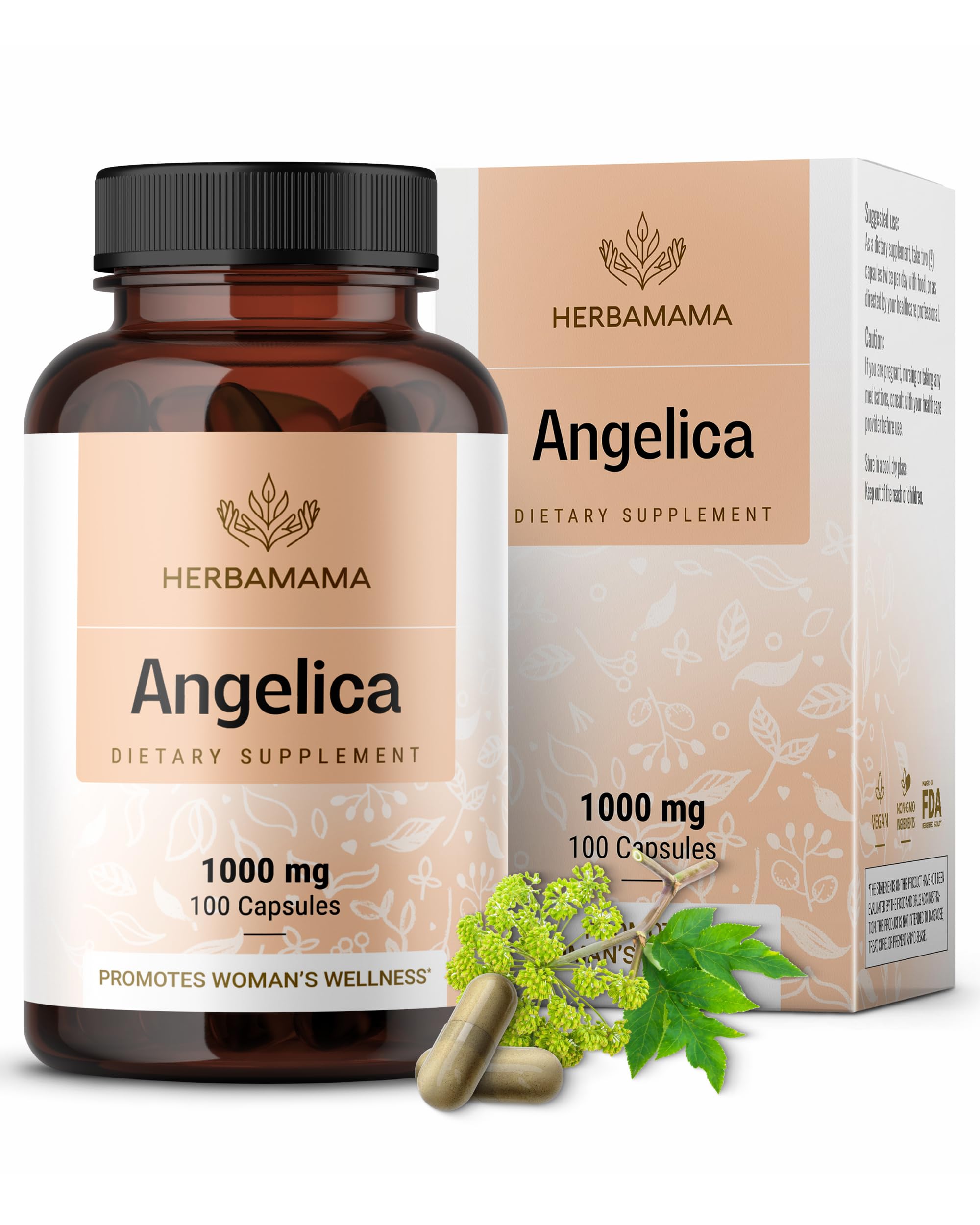Sponsored Ad - HERBAMAMA Dong Quai Supplement - 1000mg Angelica Root for Women's Support - Dong Quai Powder Capsules - Vegan, Non-GMO Angelica Herb Antioxidant Supplement for Women