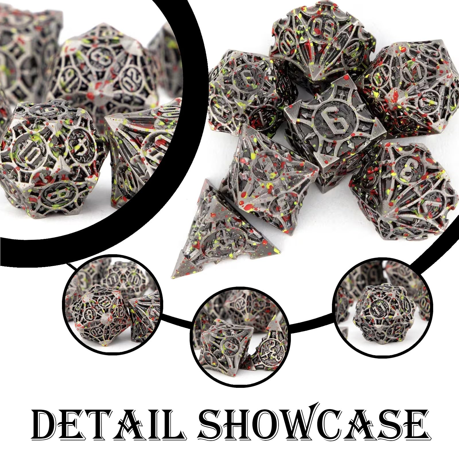 Ensemble de 7 Dés Polyédriques en Métal Rouge Brillant, Polis Miroir, pour Jeux de Rôle (D&D, Pathfinder, Jeux de Société et de Cartes).