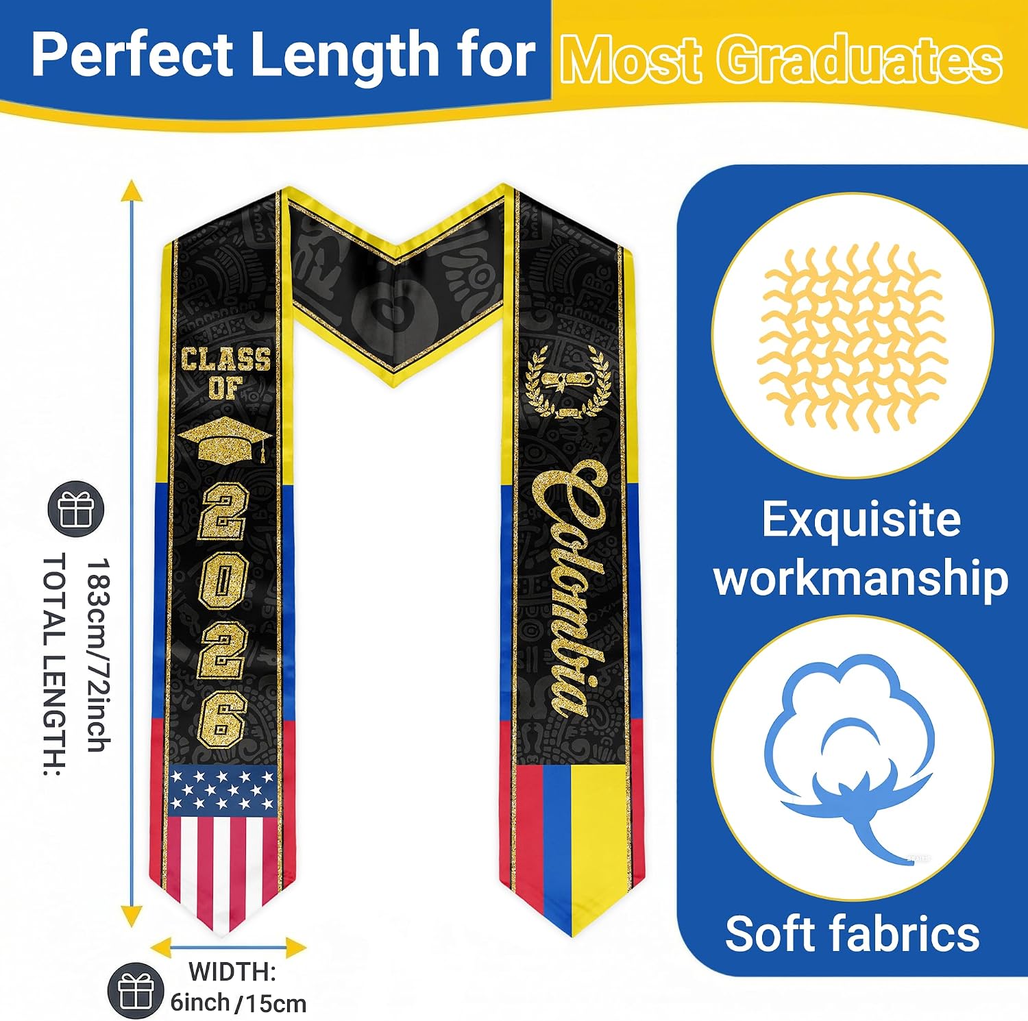 Flag Graduation Stole, Stoles for Graduation 2026, Class of 2026 Graduation Honor Sash for Graduation