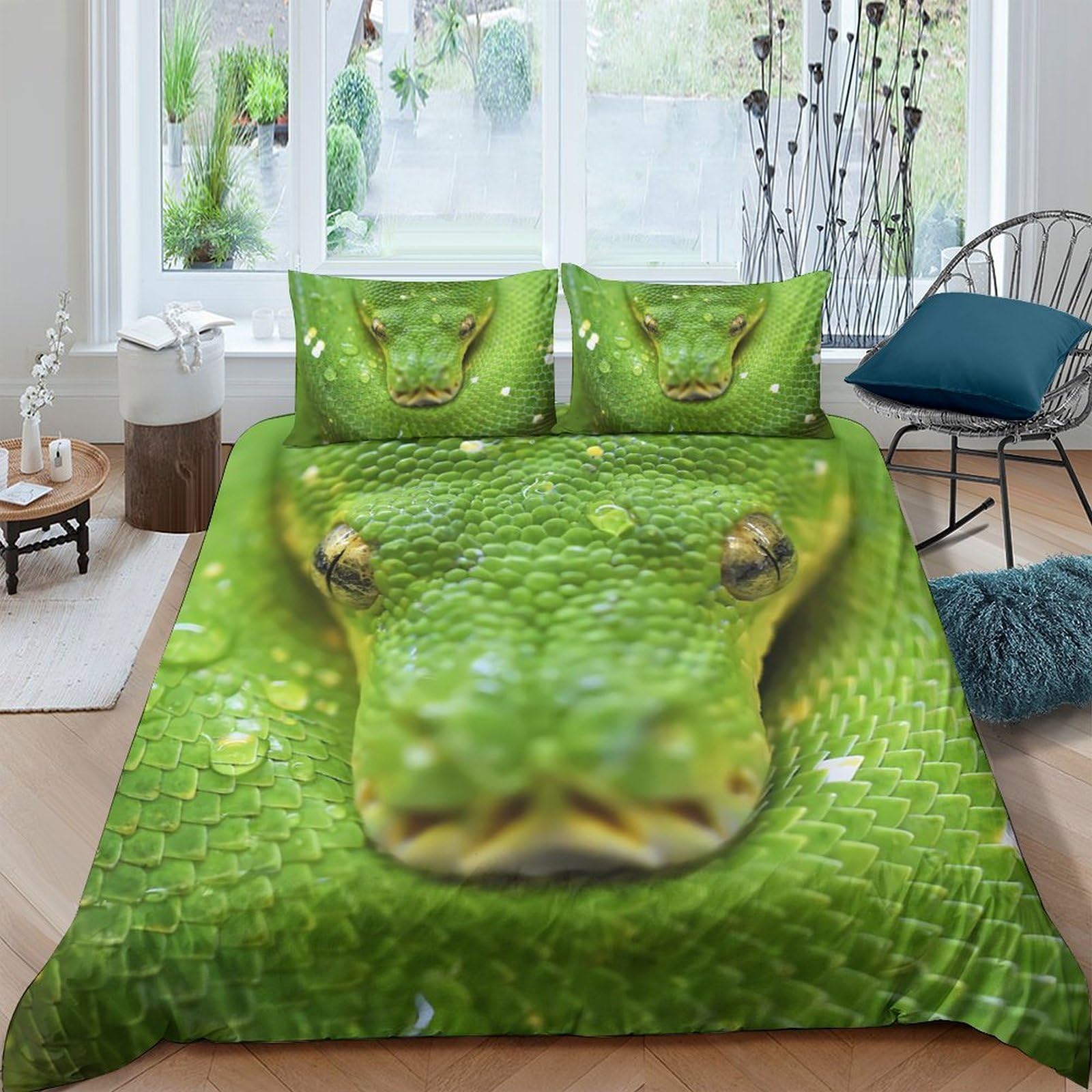 Ctjqhvkz Style-2 3D Printed Green Snake Fitted Sheet Microfiber Anti-Slip Jungle Animal Mattress Cover For Bedroom Dorm Easy Care Single（135X200cm）