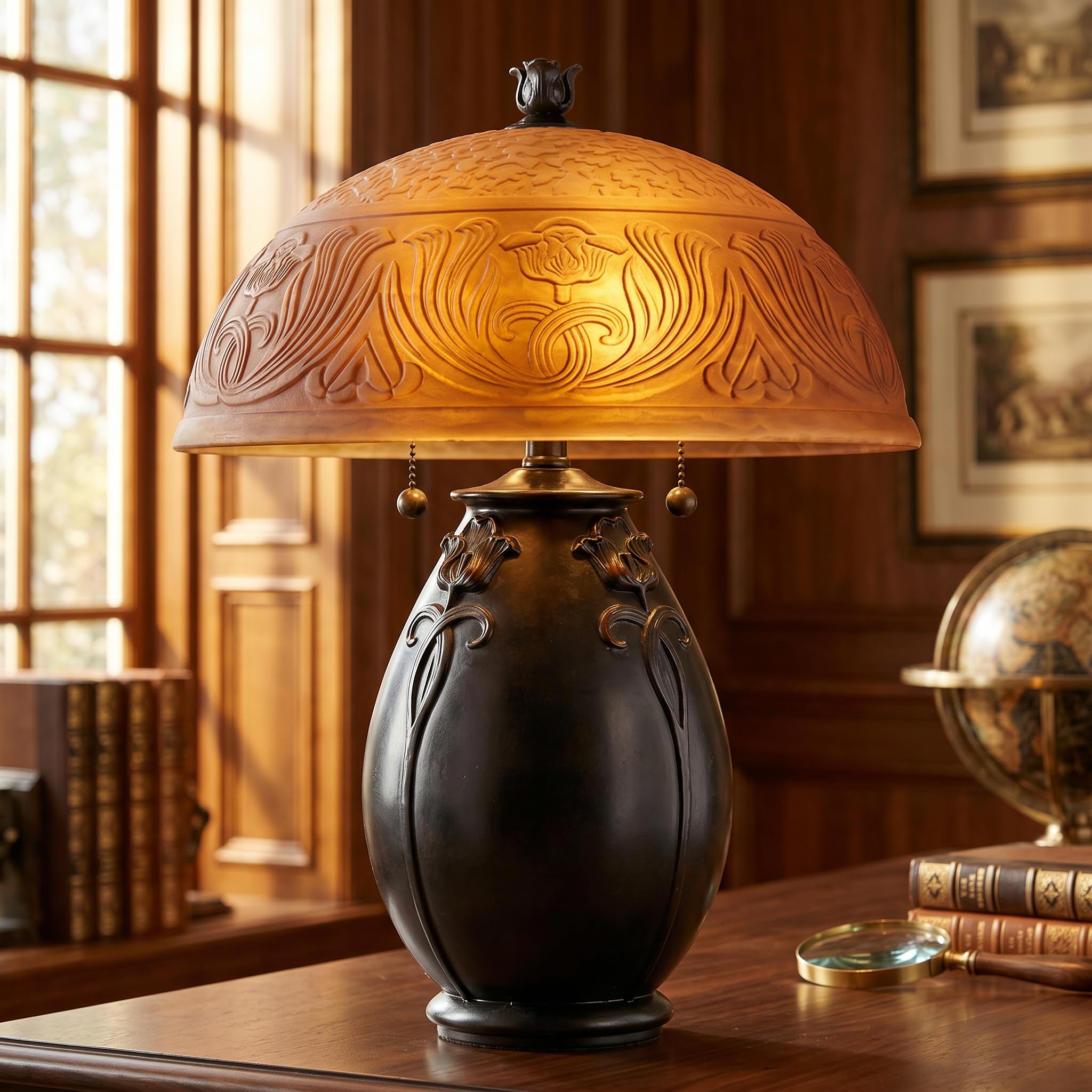 Quoizel Glenhaven 2-Light Teco Rossa Table Lamp with Art Nouveau