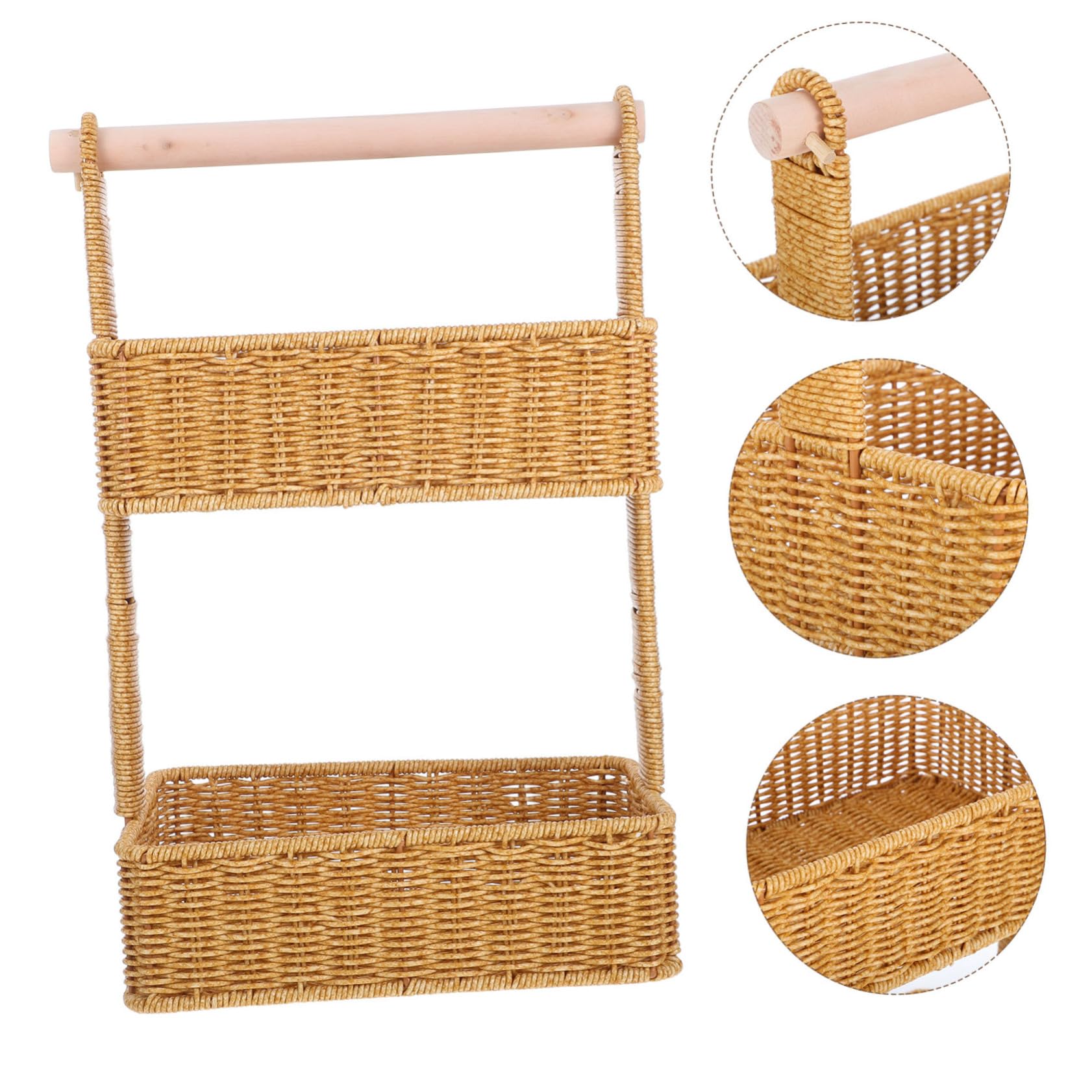 2poziom Dwupoziomowy Woven Storage Basket z Wieszakiem Stylowy Kosz Do Przechowywania Przekąsek Idealny Do Kuchni Łazienki i Sypialni Wykonany z Hyacinty Uniwersalne Rozwiązanie