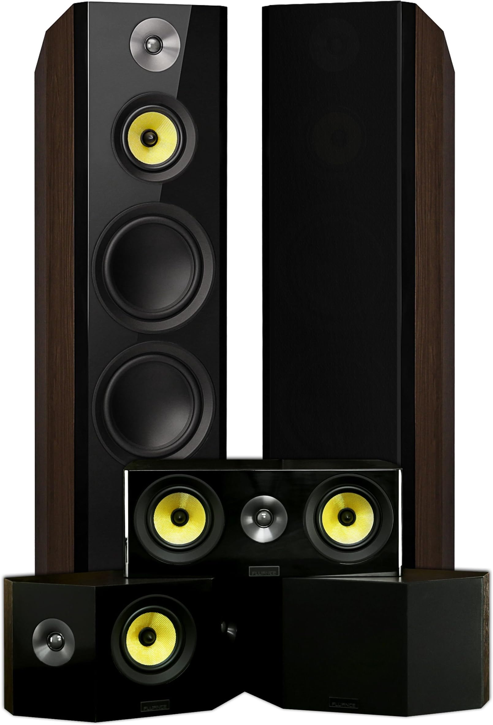 Fluance Signature HiFi Surround Sound Home Theater 5.0 Channel Speaker System Including 3-Way Floorstanding Towers, Center Channel and Bipolar Speakers - Natural Walnut (HF50WB)