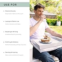 Vista 7 de ROSSIE HOME Bandeja de madera para cama de regazo – Juego de dos – con cesta de almacenamiento de jacinto – Gris calmante – Se adapta a portátiles