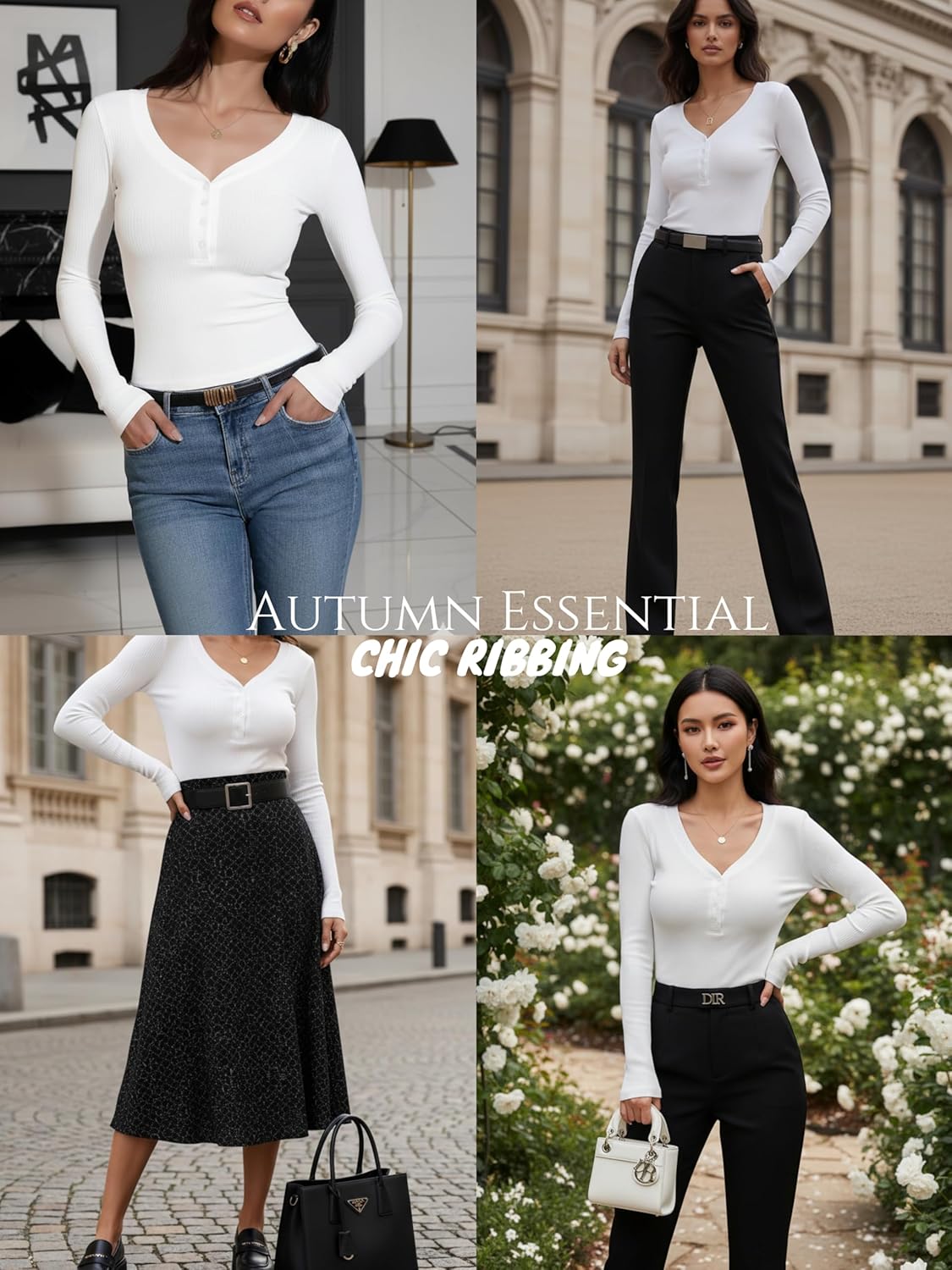 Women's Long Sleeve V Neck Shirt Sexy Henley Tight Slim Fitted Going Out Top Ribbed Button Fall Fashion 2025 - Image 5