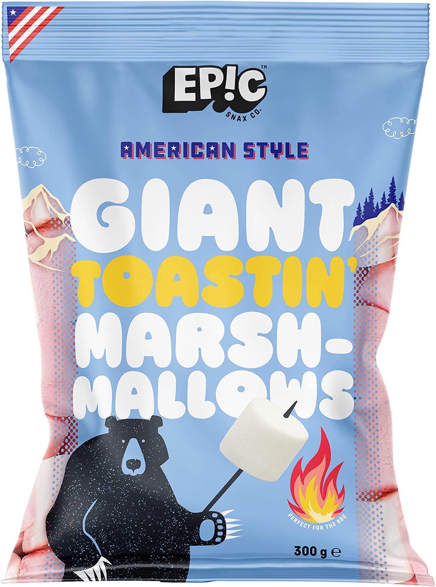 EPIC SNAX CO American Style Giant Pink & White Toastin’ Marshmallows Extra Large Fluffy & Gluten Free Ideal For Campfires 300 g (Pack of 1)