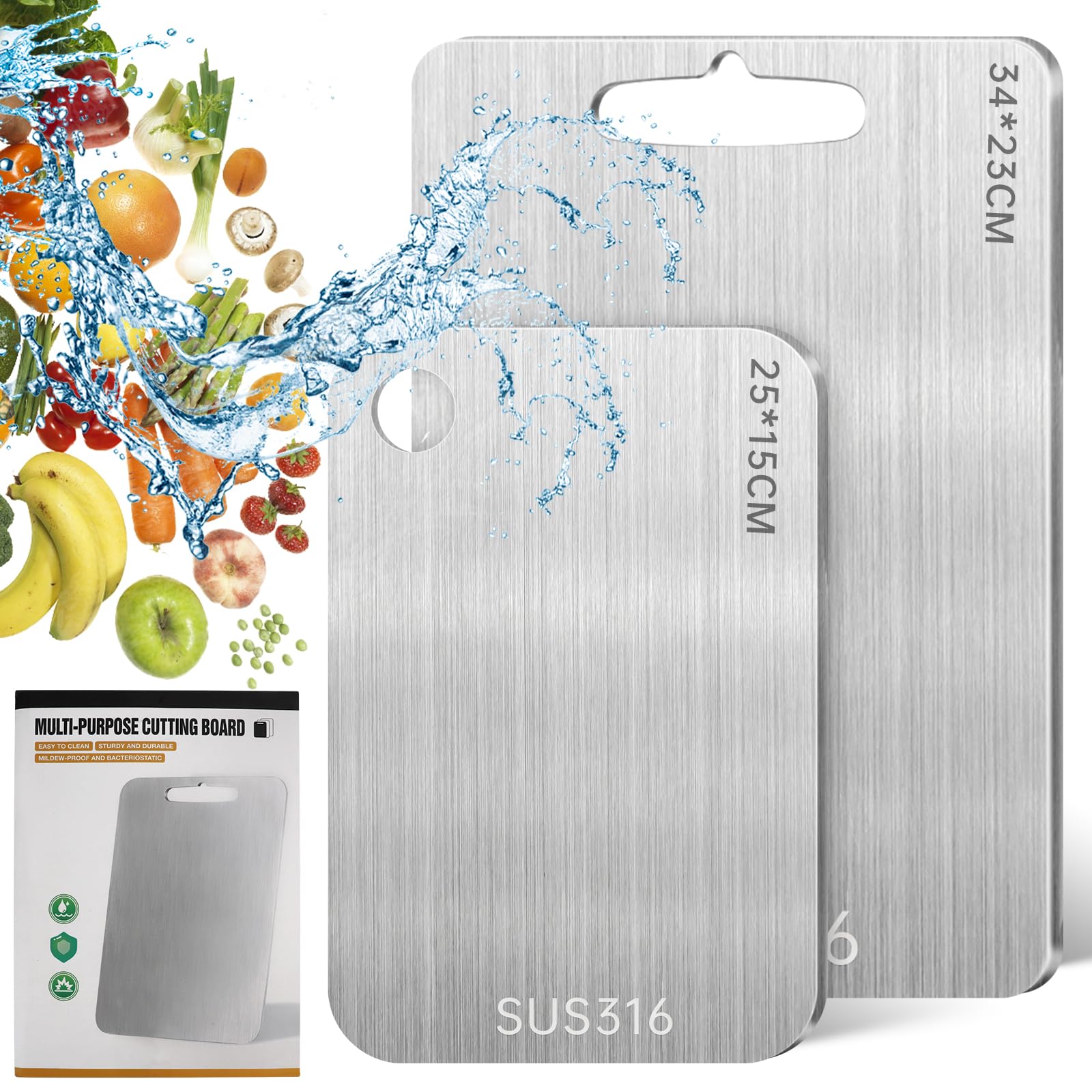 Planche à Découper En Titane - Acier Inoxydable Double Face - Sans BPA - Pour La Cuisine, La Viande, Les Légumes Et Les Fruits (34 X 23 Cm) | Leroy Merlin