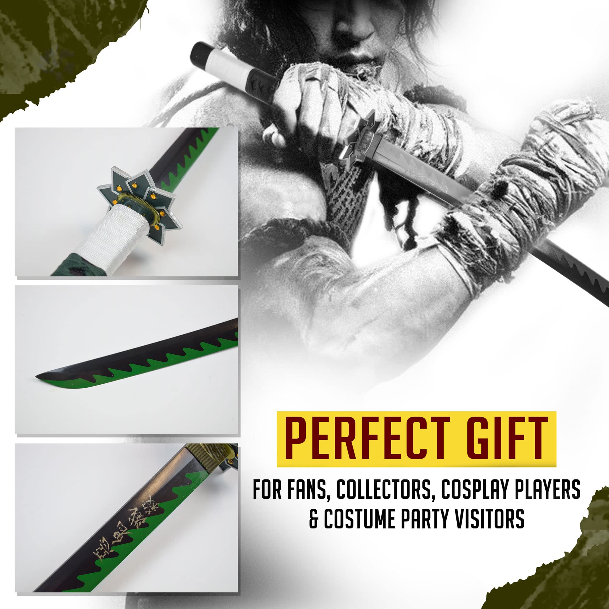Demon Slayer Kimetsu no Yaiba Shinazugawa Sanemi Nichirin Schwert - Handgeschmiedetes Carbon Stahl Katana mit Scheide 103cm für Cosplay