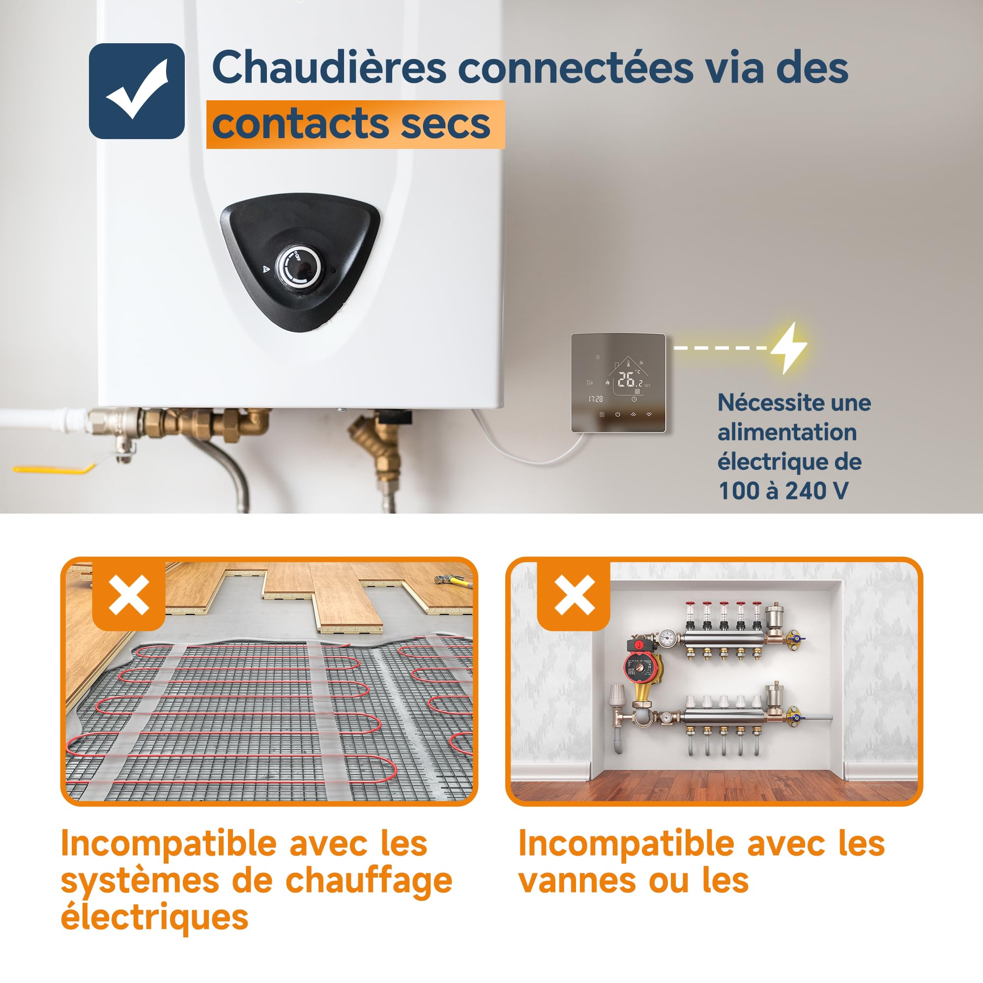 Thermostat WiFi Intelligent Tuya,Écran Miroir Thermostat Chaudière à Gaz,Thermostats Connecté,Régulateur de Température Ambiante,programmable,Compatible avec Alexa, Google Home,3A | Thermostat connecté programmable, Régulateur de Température Ambiante, Com