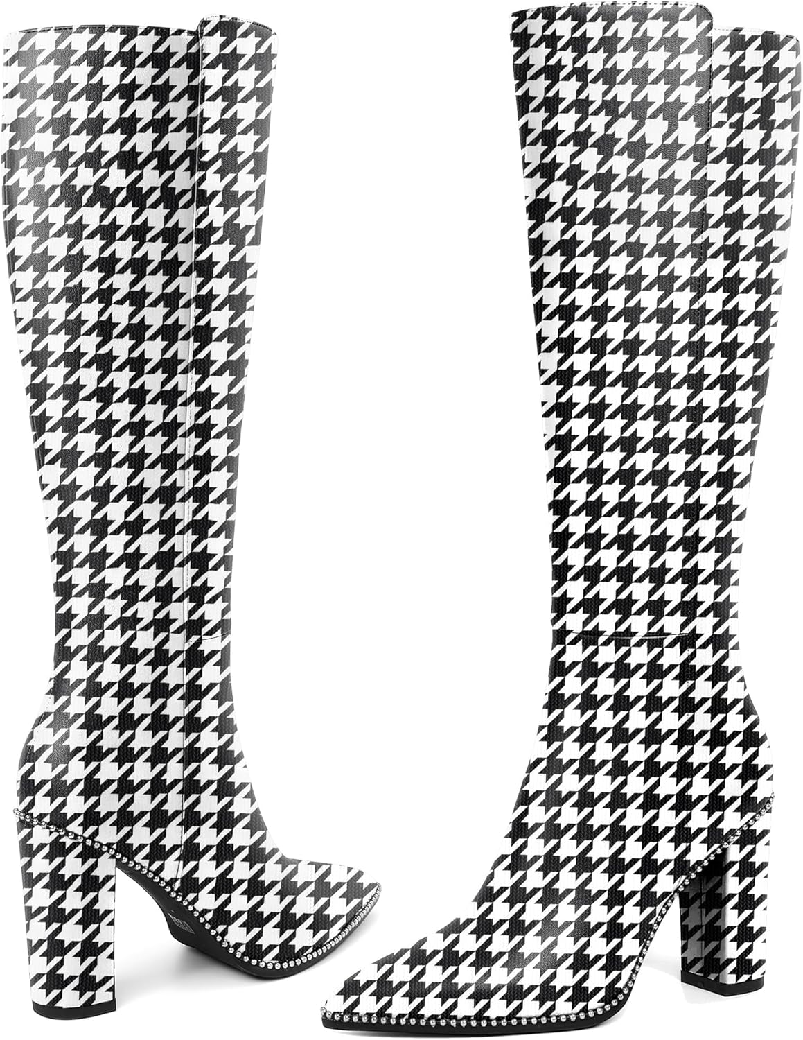 Knee High Boots for Women Chunky Heel Boot Classic Pointed Toe Bootie Over The Knee Booties for Work Office Comfortable Retro High Heel Boot