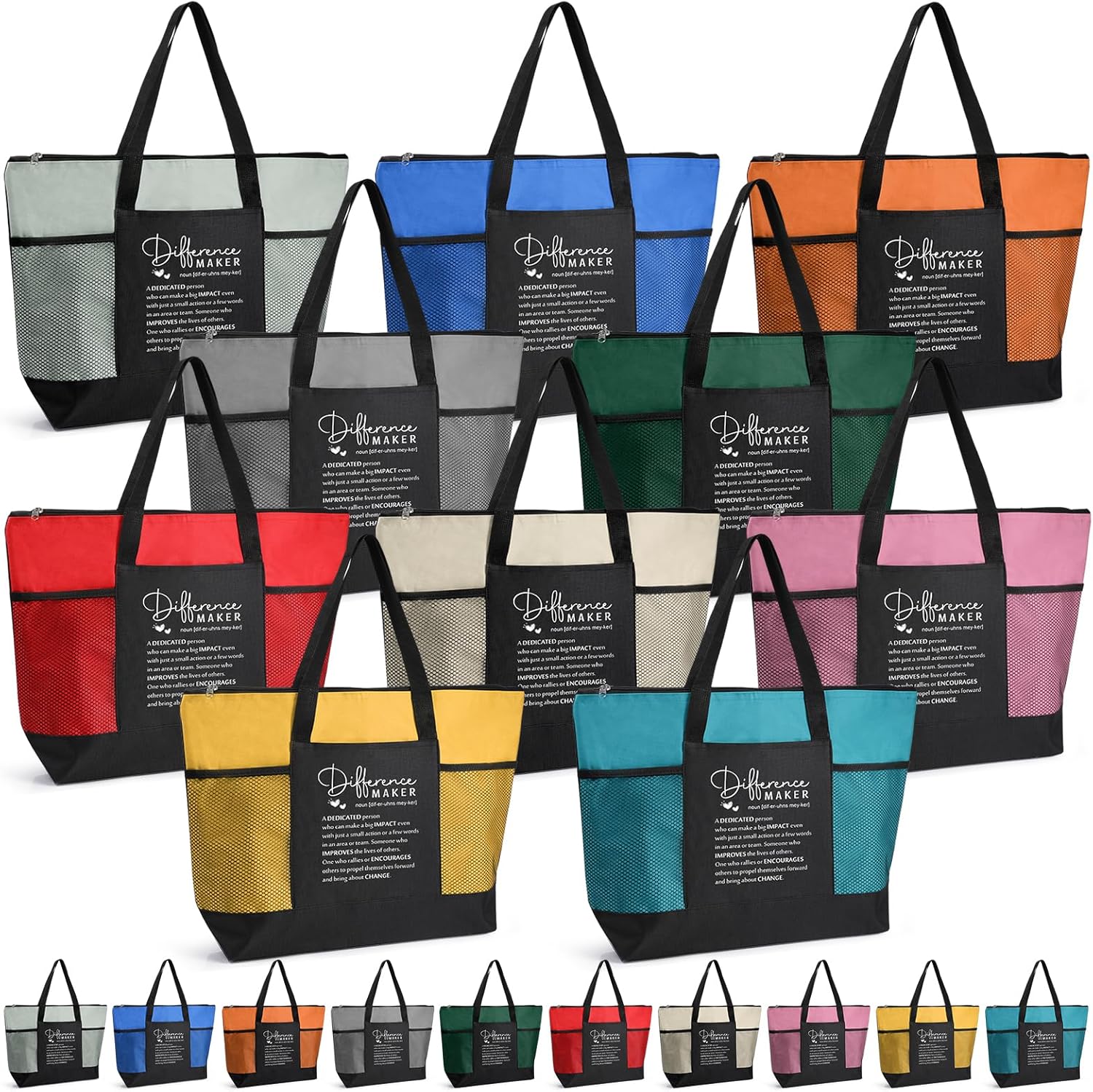 20 Pcs Difference Maker 2026 Nurse Week Gifts Bulk Tote Bags Pocket for Teacher Nurse Employees Coworker Graduation