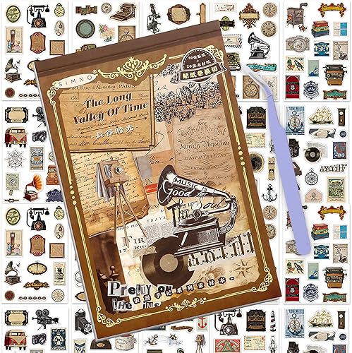 50 hojas de calcomanías Washi precortadas para adultos, 30 hojas de calcomanías vintage para álbumes de recortes, 20 hojas de papel adhesivo para