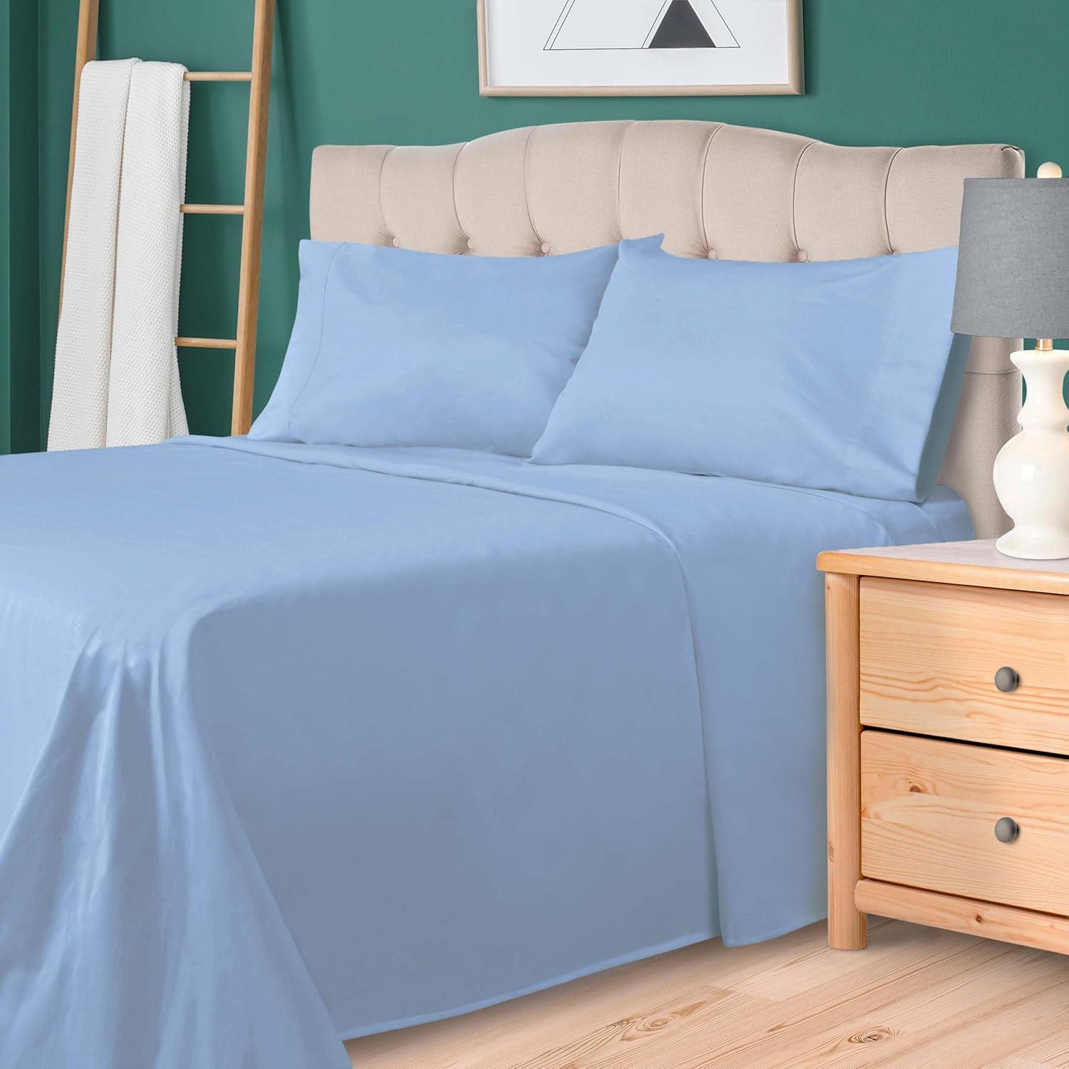 Superior 700 Thread Count Egyptian Cotton Sheet Set, Bedroom Sheets, Modern Home Essentials, Bedding Basics, 1 Elastic Deep Pocket Fitted Bed Sheet, 1 Flat Sheet, 2 Pillowcases, Queen, Light Blue