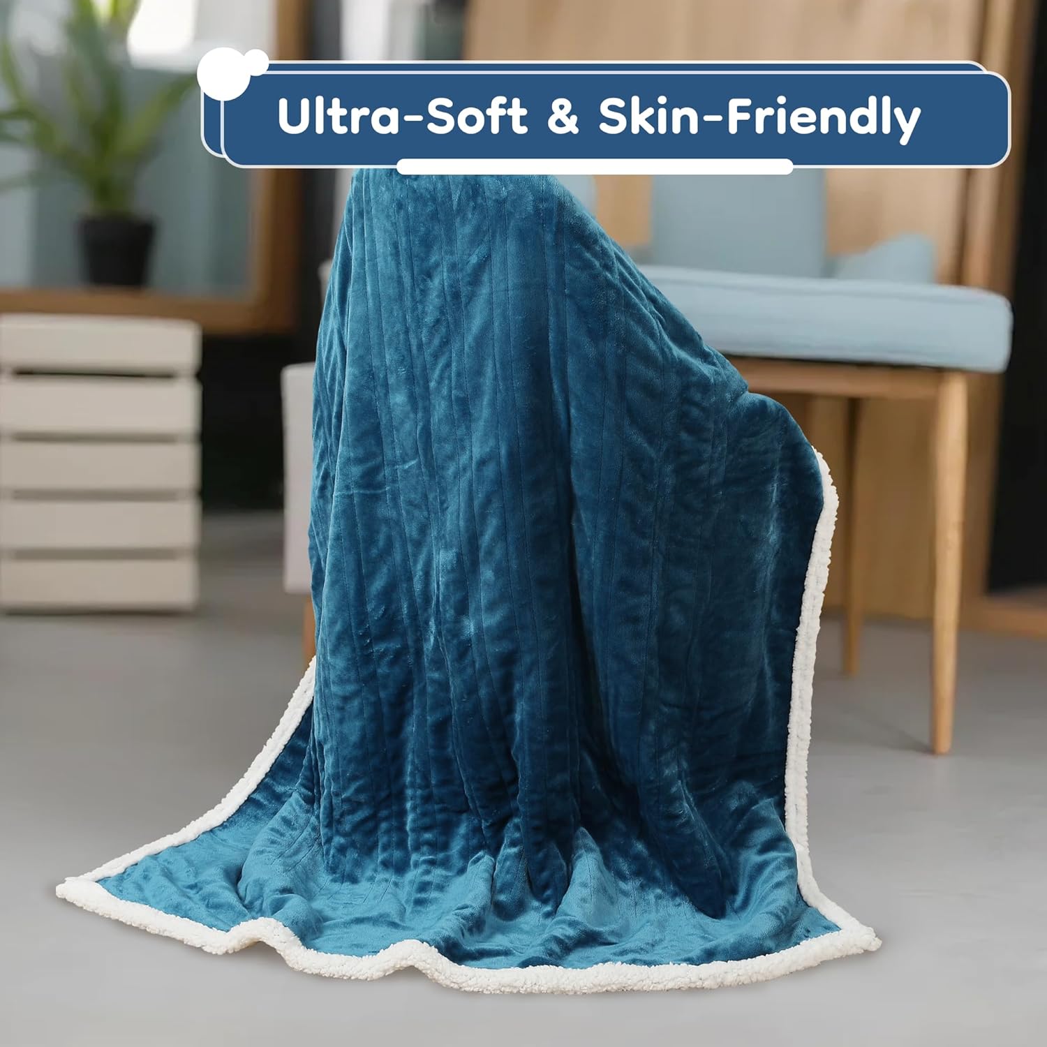 Electric Heated Blanket Twin Size 62"x84", Dual-Sided Soft Flannel & Sherpa, LCD Display 10 Heat Settings with 1-12H Timer & Overnight Safe, Bed & Couch, Machine Washable, Lake Blue - Image 5