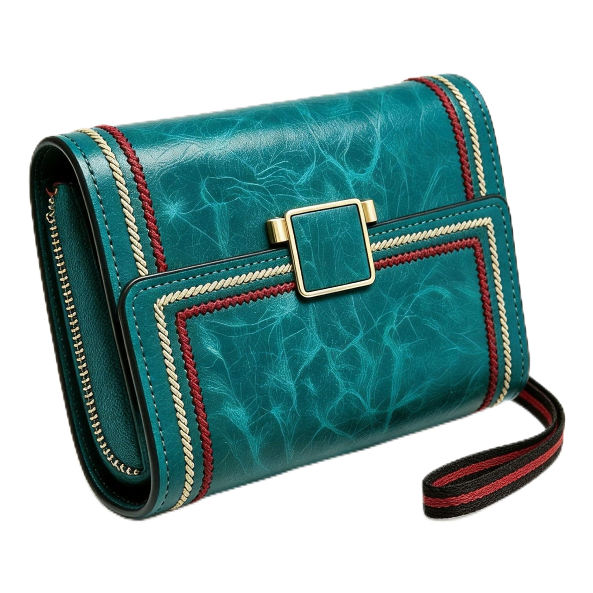 Women's Bi-fold Leather Wallet - Turquoise Vintage Card Bag with Large Capacity and RFID Blocking-image-8