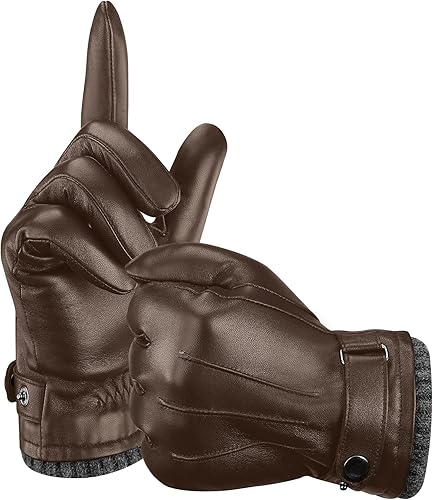 Miniatura 7 de Aegend Guantes de cuero para hombre, forro suave y cálido de mano completa, pantalla táctil de mano completa, regalo de invierno térmico negro