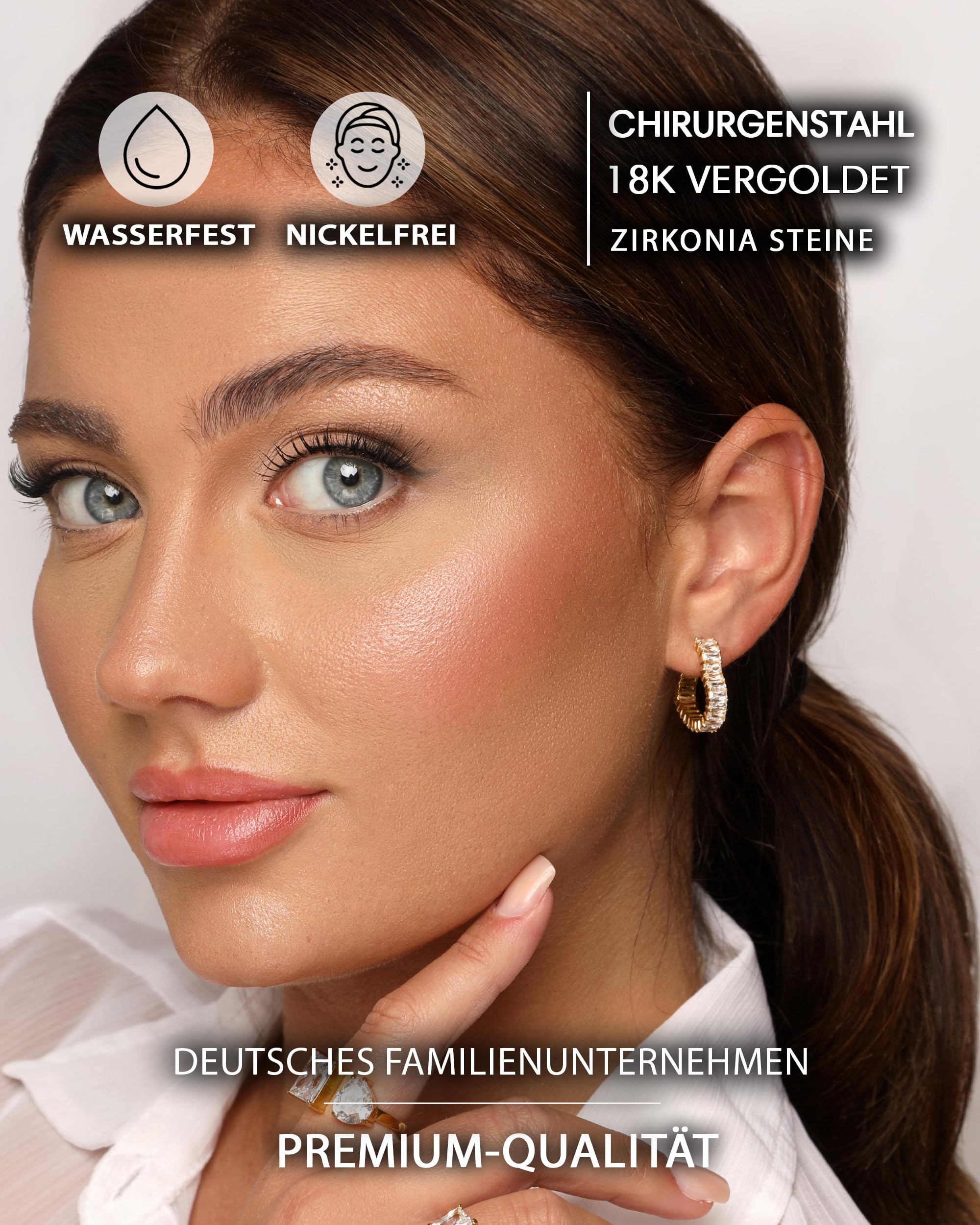 Herz Ohrringe Gold Damen Schmuck Luxuriöse Creolen, 18K Gelbgold Vergoldet, Edelstahl, Ohrstecker Zirkonia Herzform, Wasserfest, Frauen Geschenk Heart Deluxe