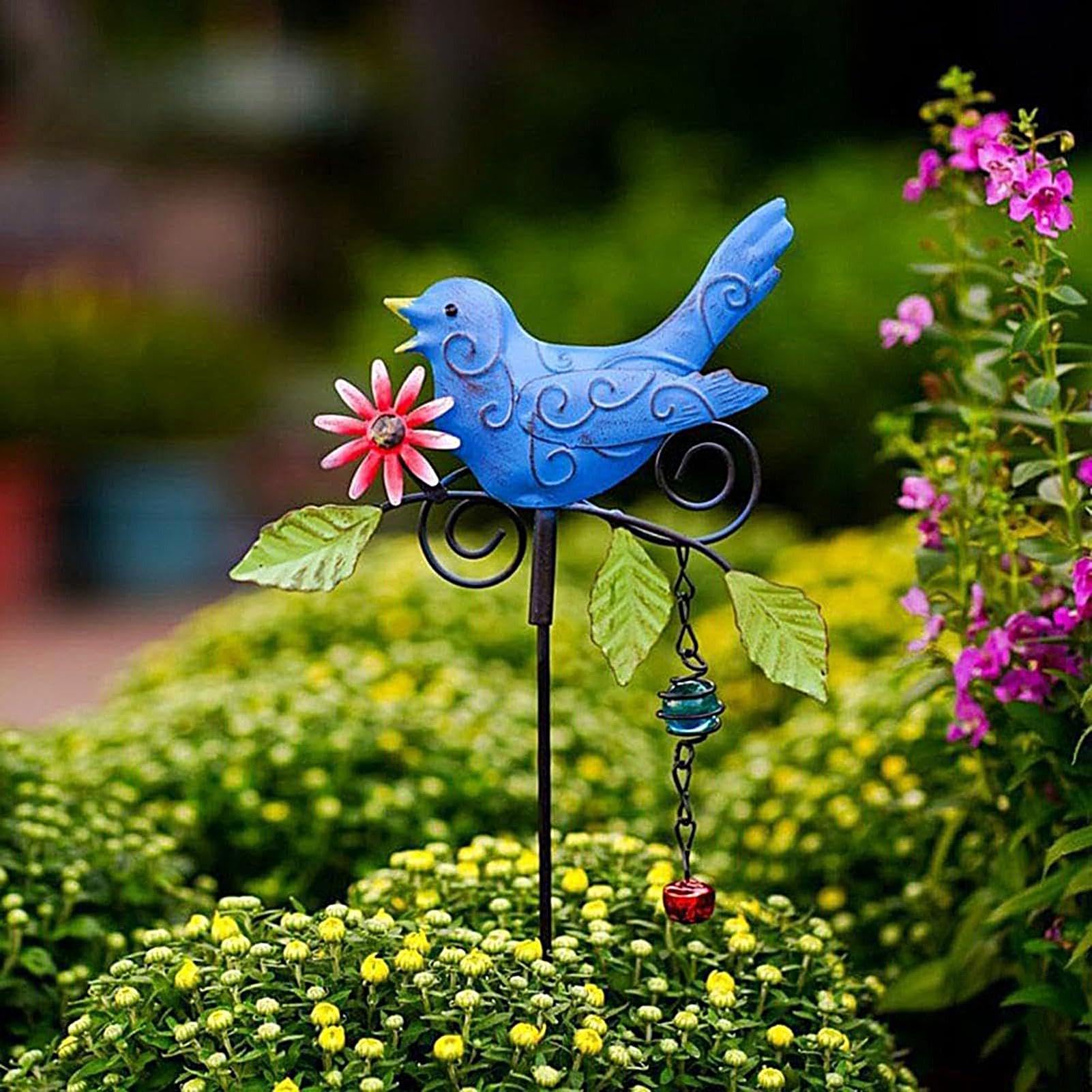 Estaca de metal para jardín, forma de pájaro, letrero artístico de metal para patio, césped, flores, maceta, balcón, interior, exterior, granja, primavera, naturaleza
