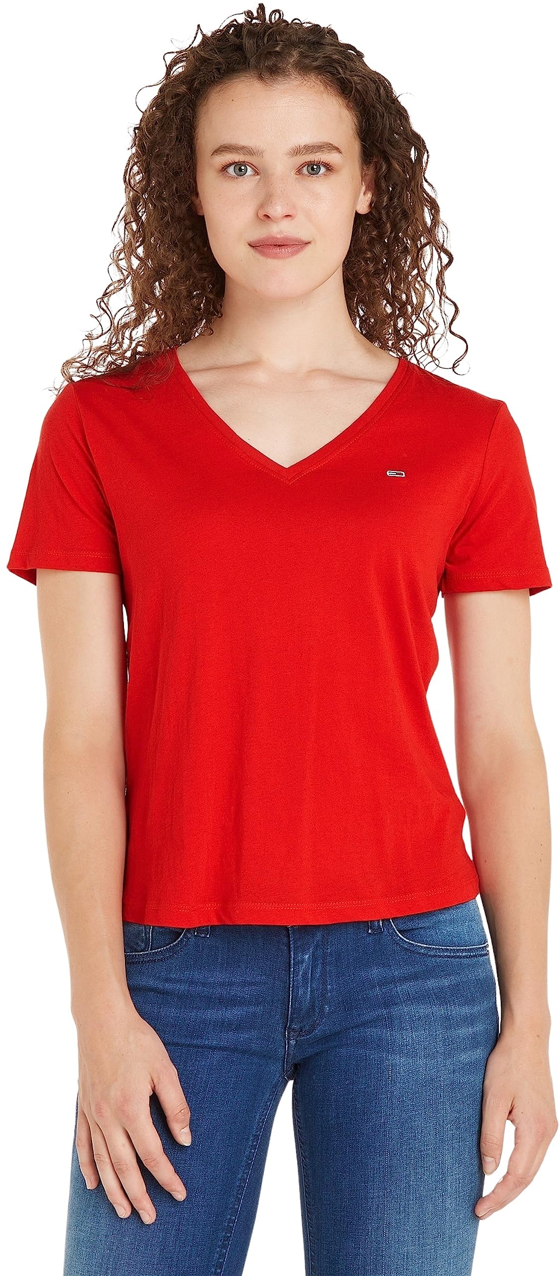 Tommy Jeans Tjw-Camiseta Delgada Y Suave con Cuello En V S-S para Mujer