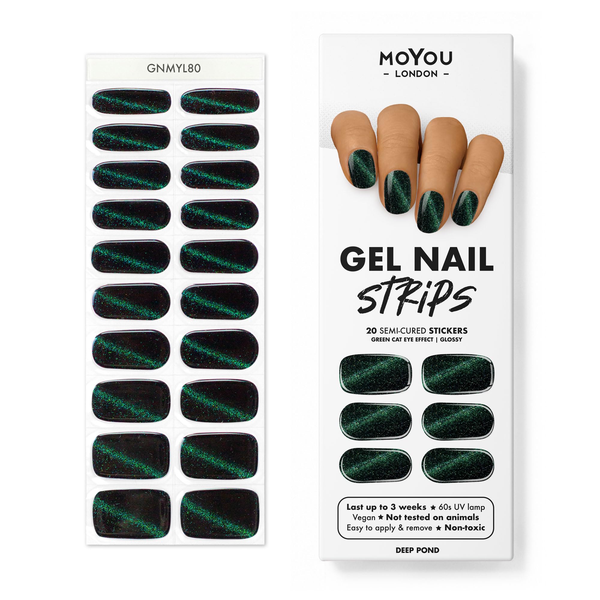 MOYOU LONDON Semi Cured Gel Nail Strips - 20 Pcs. Nail Wraps for Salon-Quality Manicure - Works with Any UV Nail Lamp - Easy to Apply, Trim, & Remove Gel Nail Stickers