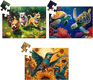 24 Large Piece Puzzle for Seniors Wooden Dementia Puzzles for Elderly Adults Easy Puzzle Hummingbird Turtle Dog Jigsaw Puzzle Dementia Alzheimer's Products and Activities for Elderly Seniors Gift