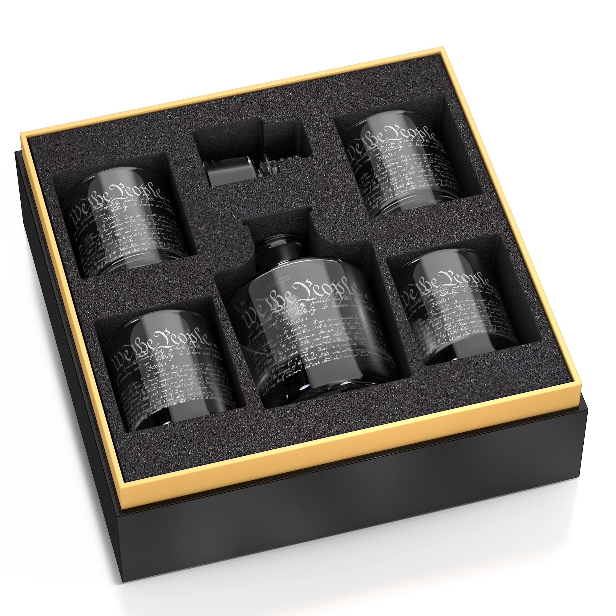 Old Southern Brass Constitution of the United States Patriotic Decanter Whiskey Glass Gift Set - 5 Piece Set - Premium Gift Box