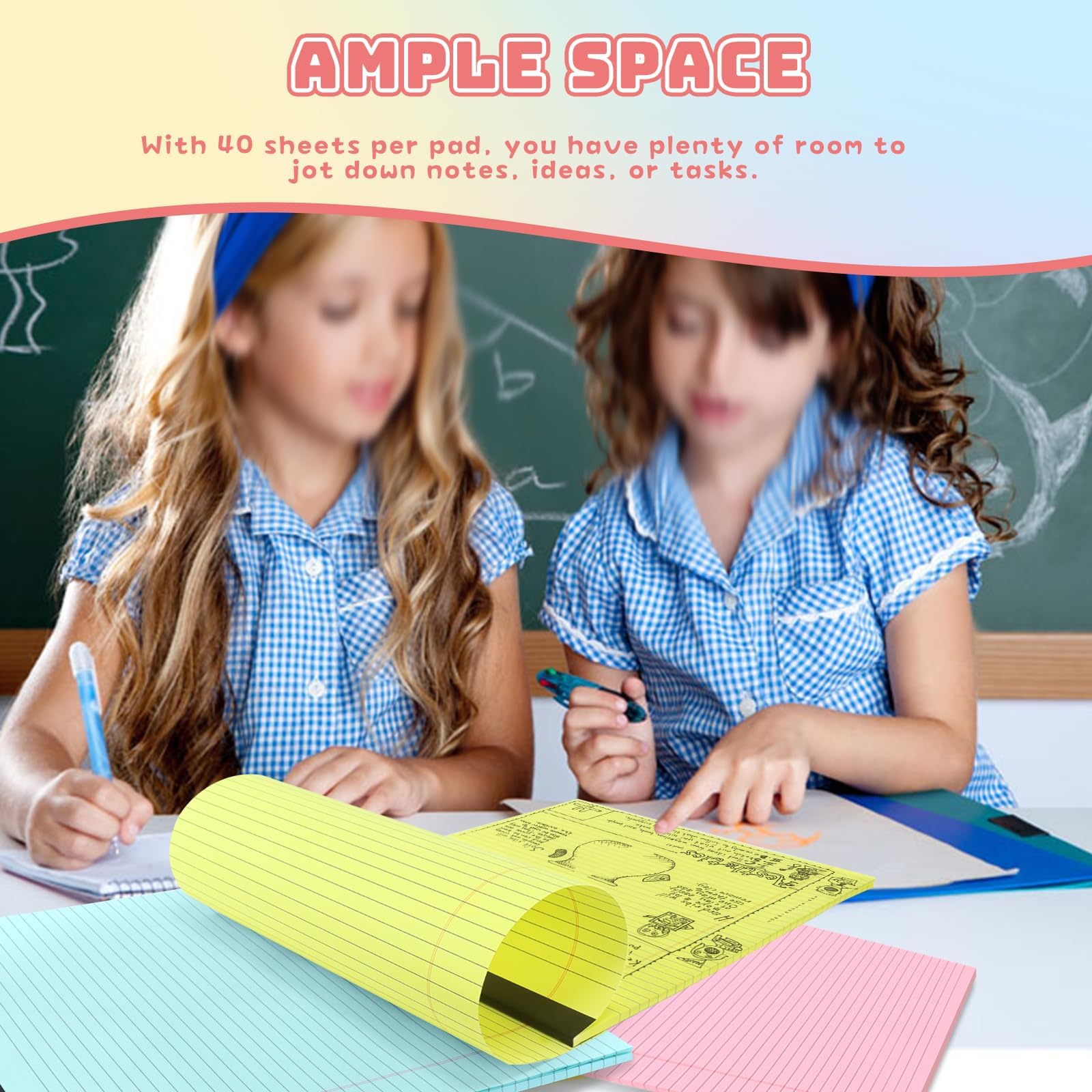 Tecmisse Paquete de 5 blocs de notas legales de 9.5 x 11 pulgadas, bloc de papel rayado de colores, bloc de escritura universitaria rayado, 40 hojas de cada bloc de papel para suministros escolares y