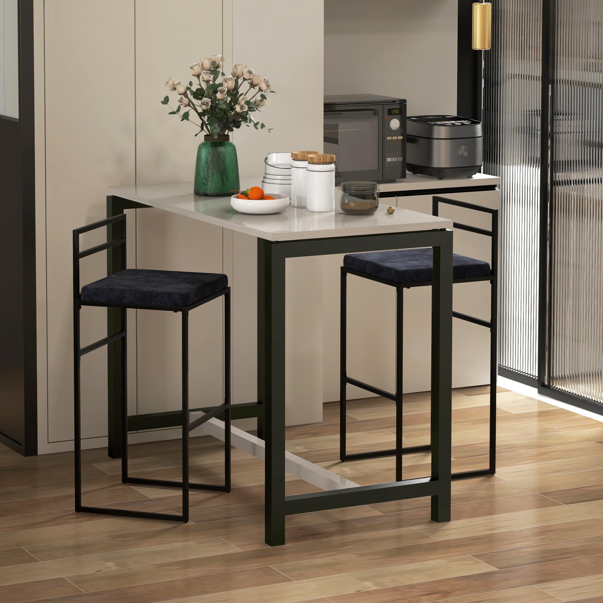 HOMCOM Lot de 2 Chaises Hautes, Chaises de Bar, 74H cm, Noir