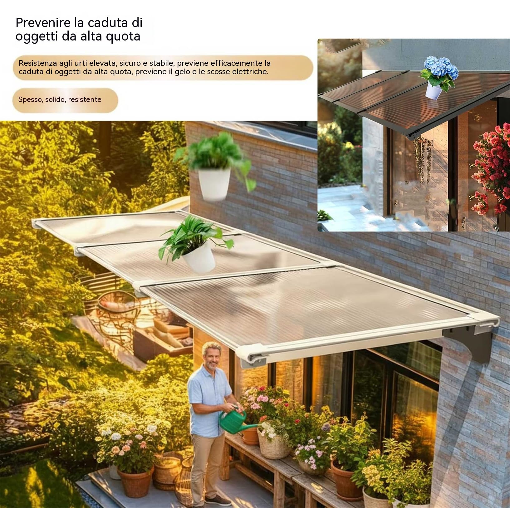 Tettoia per porta di casa in policarbonato【Gguwug Pensilina Tettoia 80x260cm】Pioggia, Neve e Sole evitando ingiallimenti pensilina da esterno adatta a qualsiasi ambiente esterno