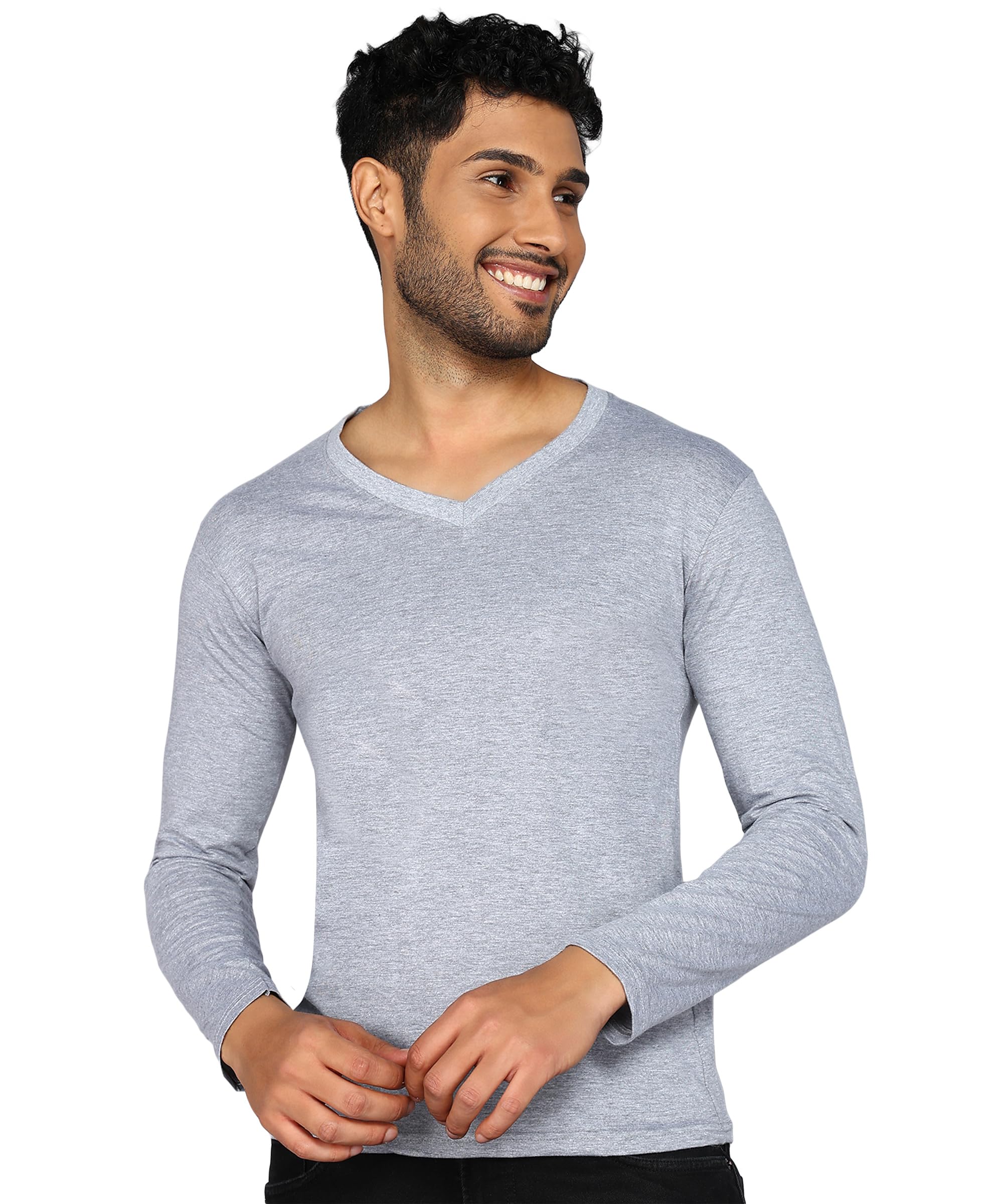 fleximaa Men's Cotton Plain V Neck Full Sleeve T-Shirt-picture-38