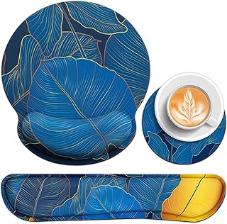 Qomalama 3-in-1 Mouse Pad with Wrist Rest Set,Wrist Support Mouse Pad+Keyboard Gel Wrist Rest+Cup Pad,Ergonomic Mouse Pad,Relieving Wrist Pain,Non-Slip Base,Computer Mouse Pad for Home Office Games