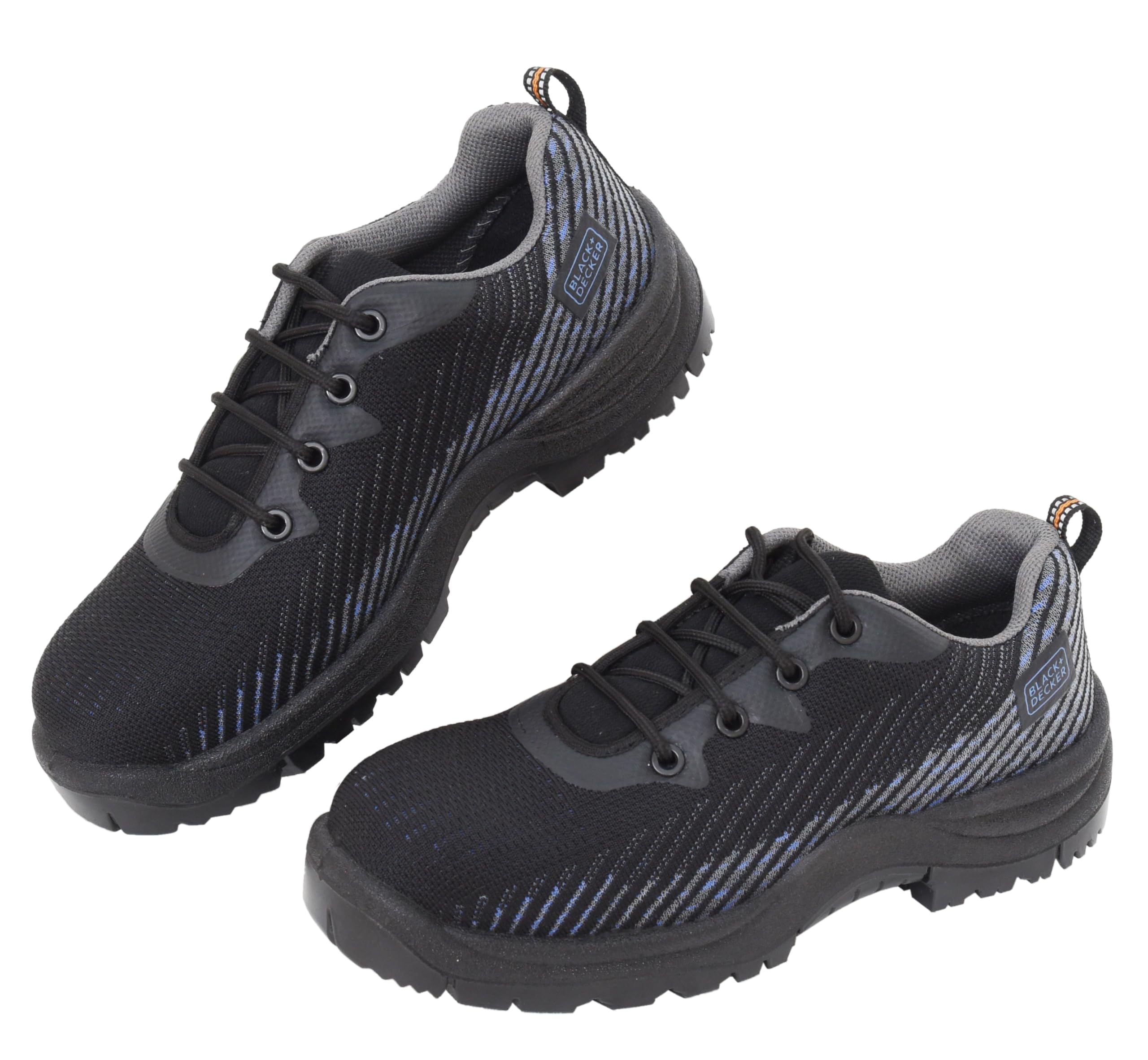 BLACK+DECKER Flyknit Black & Blue Sporty Design Safety Shoes for Men | Lightweight, Antistatic & Antislip | Single Density with Fiber Toe | BXWB0186IN-FN | Size-08